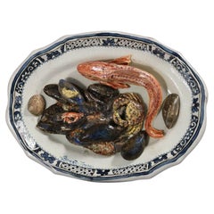 Brard French Palissy Majolica Platter with Fish and Crabs