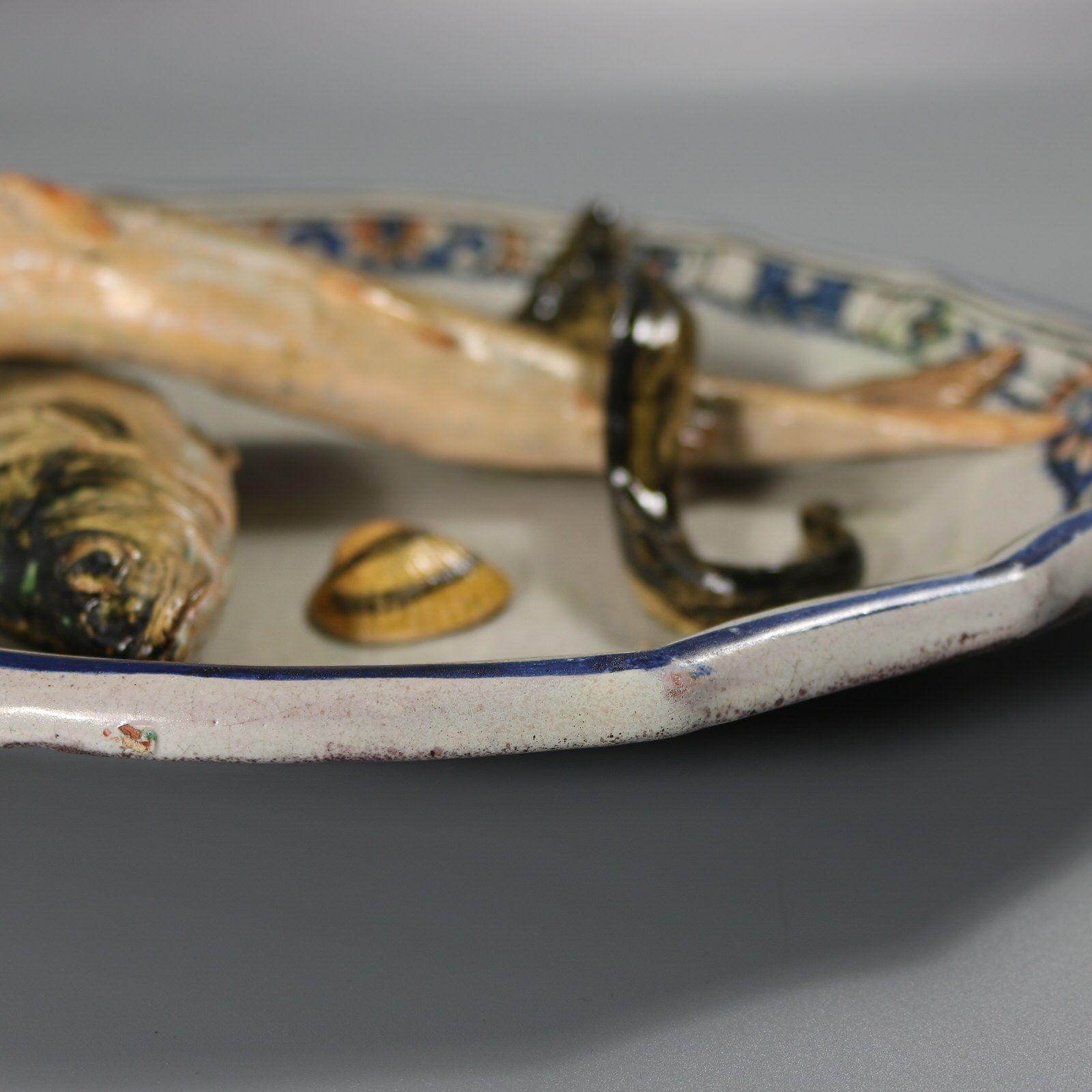 Brard French Palissy Majolica Wall Platter with Fish 9