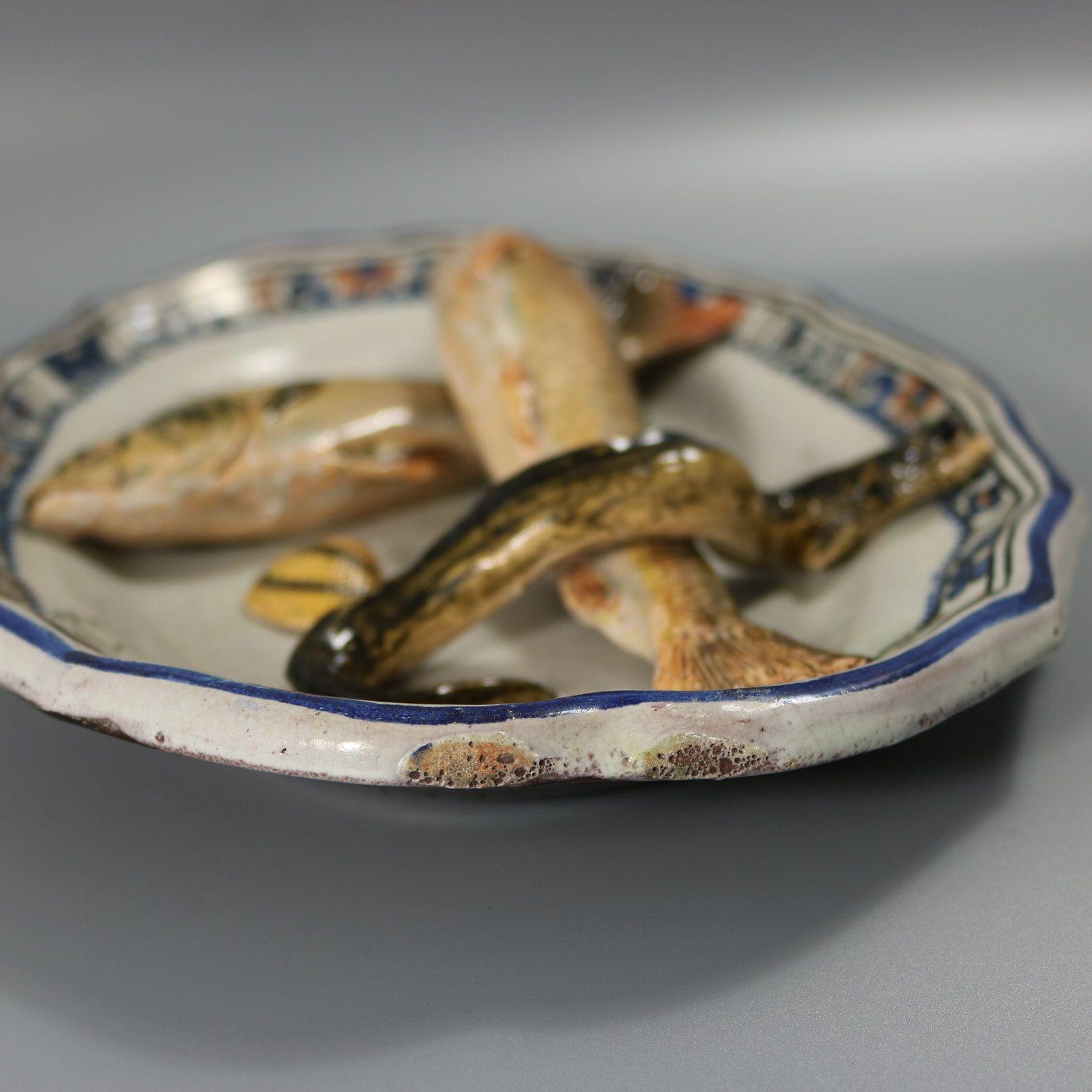 Brard French Palissy Majolica Wall Platter with Fish 10