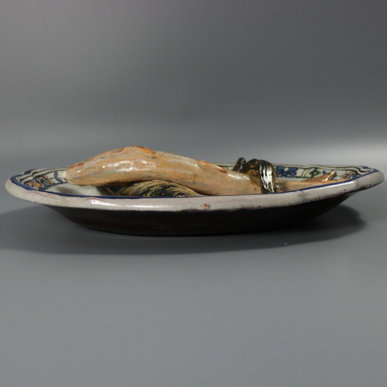 Brard French Palissy Majolica Wall Platter with Fish 2