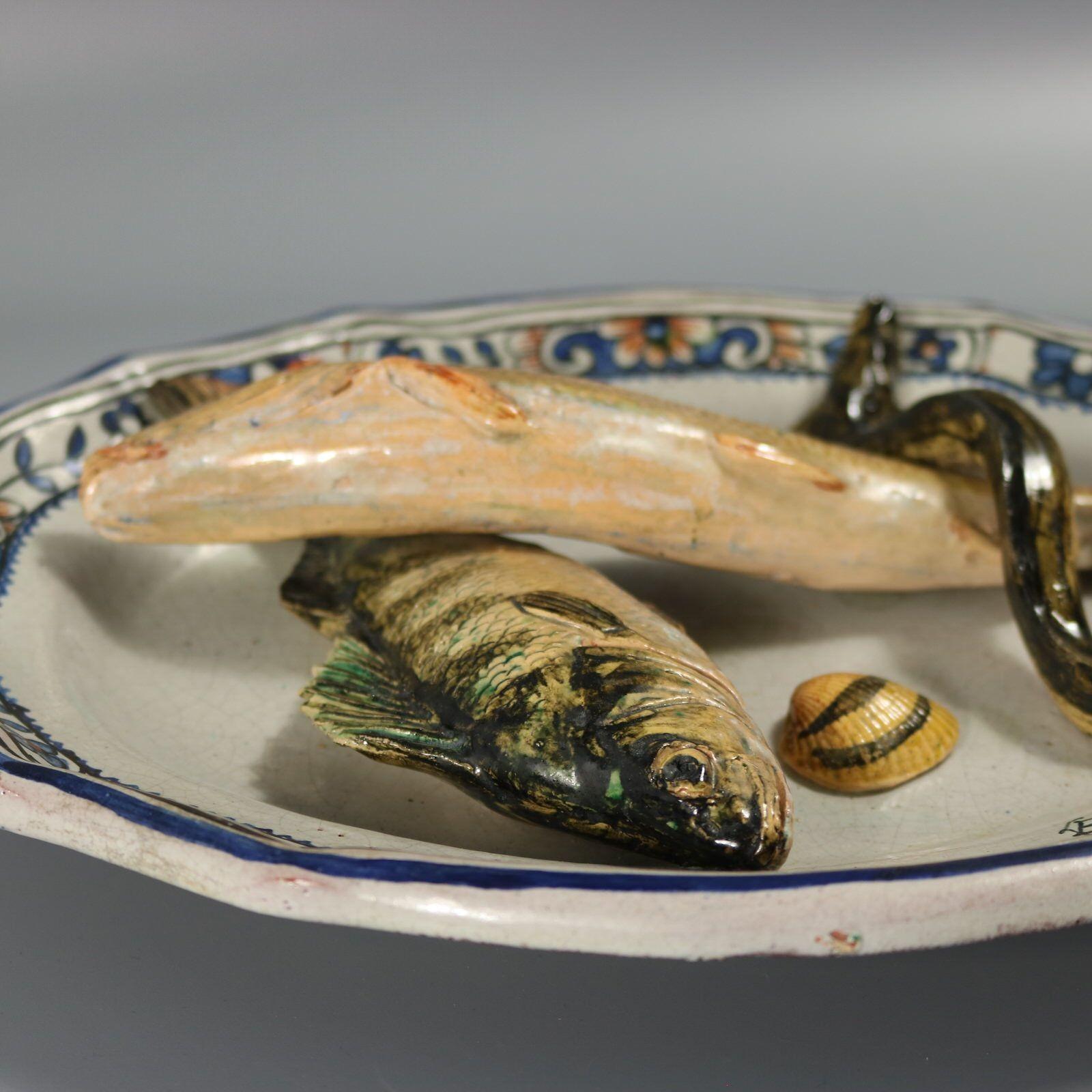 Brard French Palissy Majolica Wall Platter with Fish 3