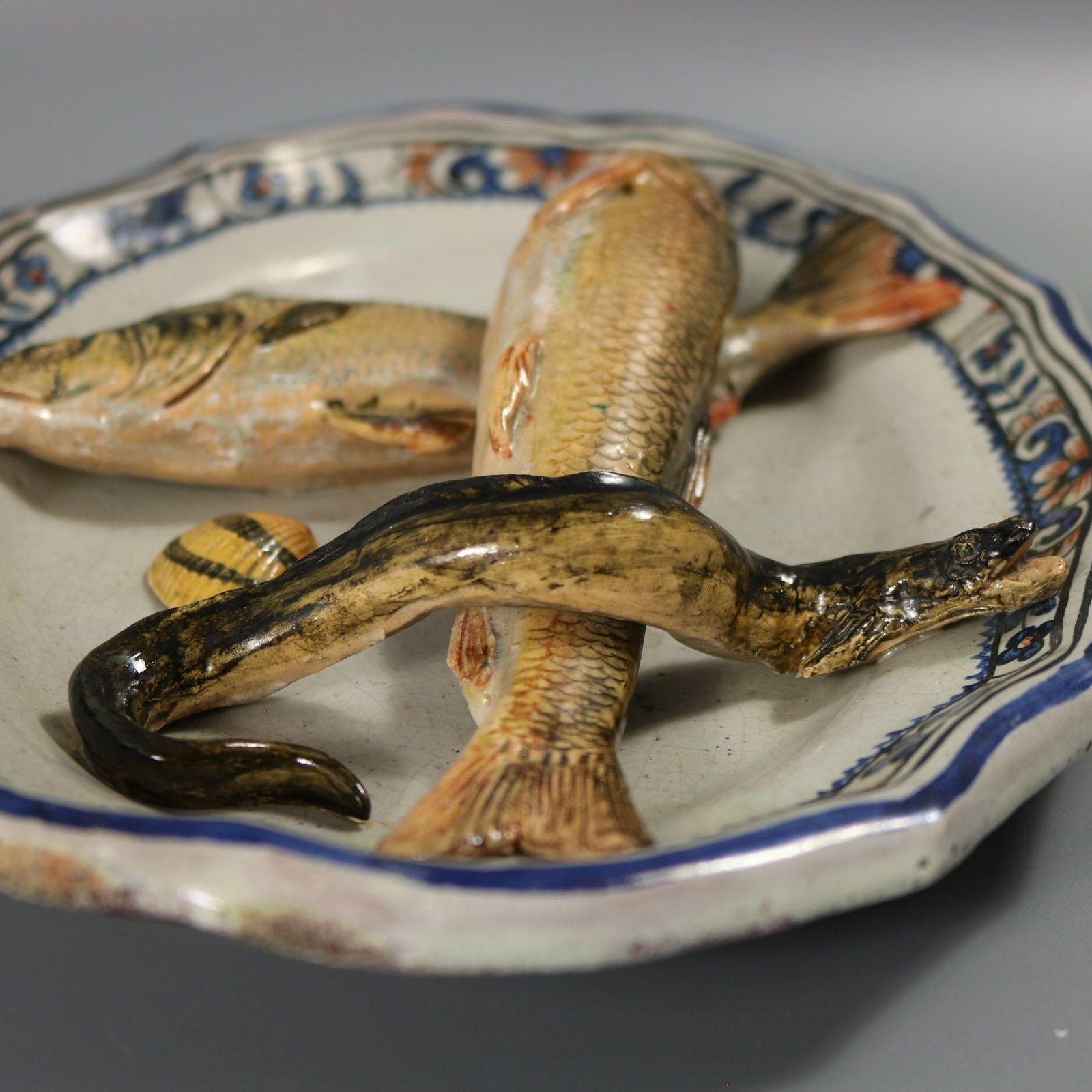 Brard French Palissy Majolica Wall Platter with Fish 4