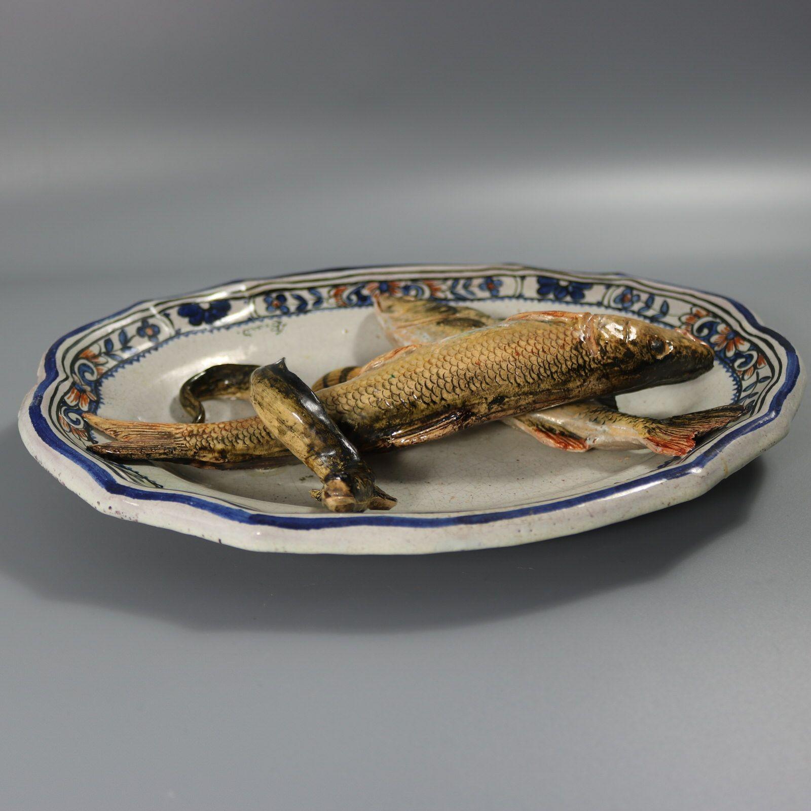 Brard French Palissy Majolica Wall Platter with Fish 5