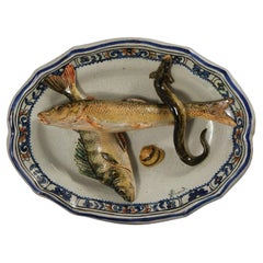 Brard French Palissy Majolica Wall Platter with Fish