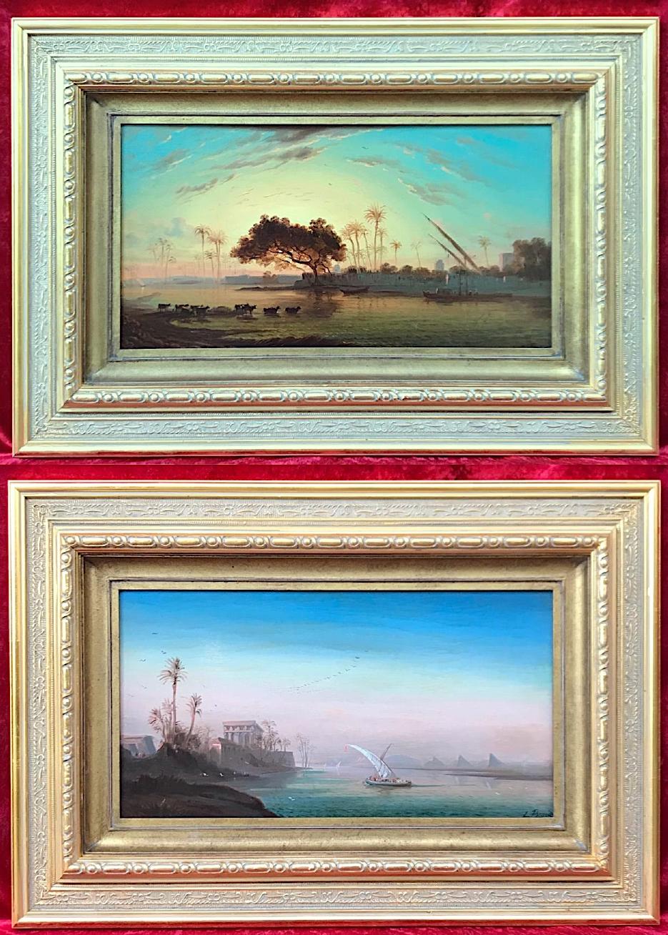 BRARD Léon Landscape Painting - Views of the Nile Valley in pair - Orientalist Paintings