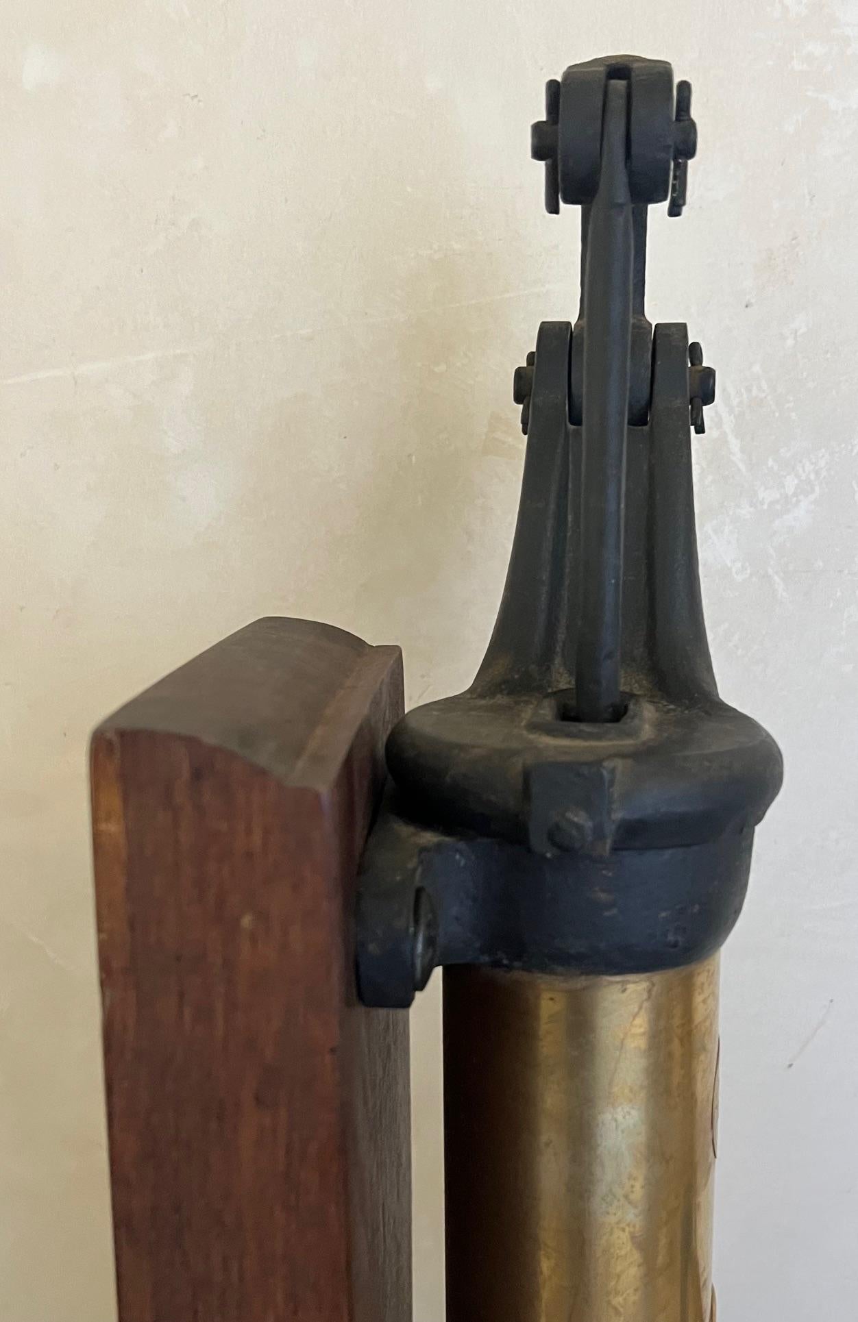 Brass and Cast Iron Antique Pump and Spout Mounted on Wood, c. 1900 For Sale 4