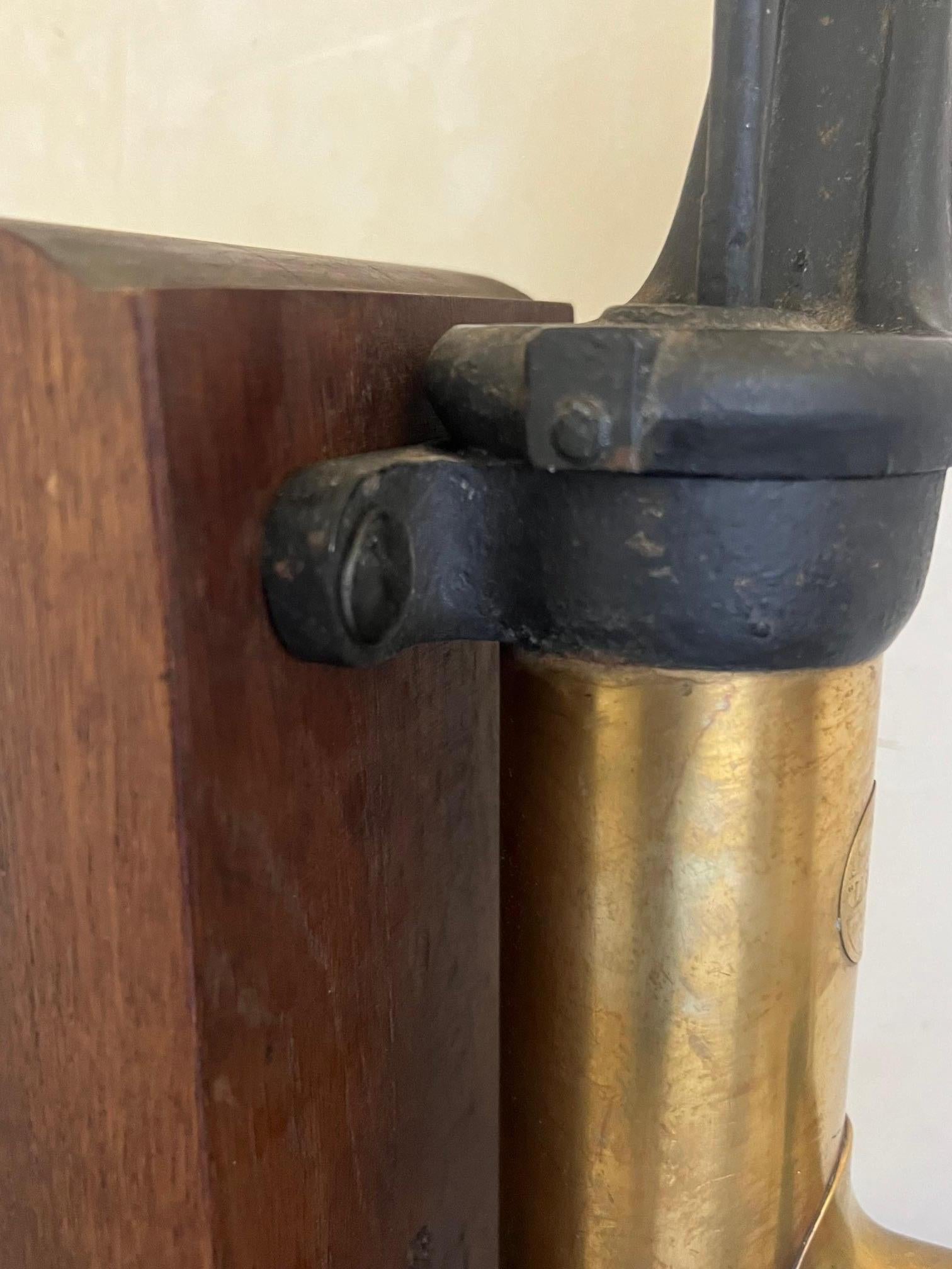 Brass and Cast Iron Antique Pump and Spout Mounted on Wood, c. 1900 For Sale 6