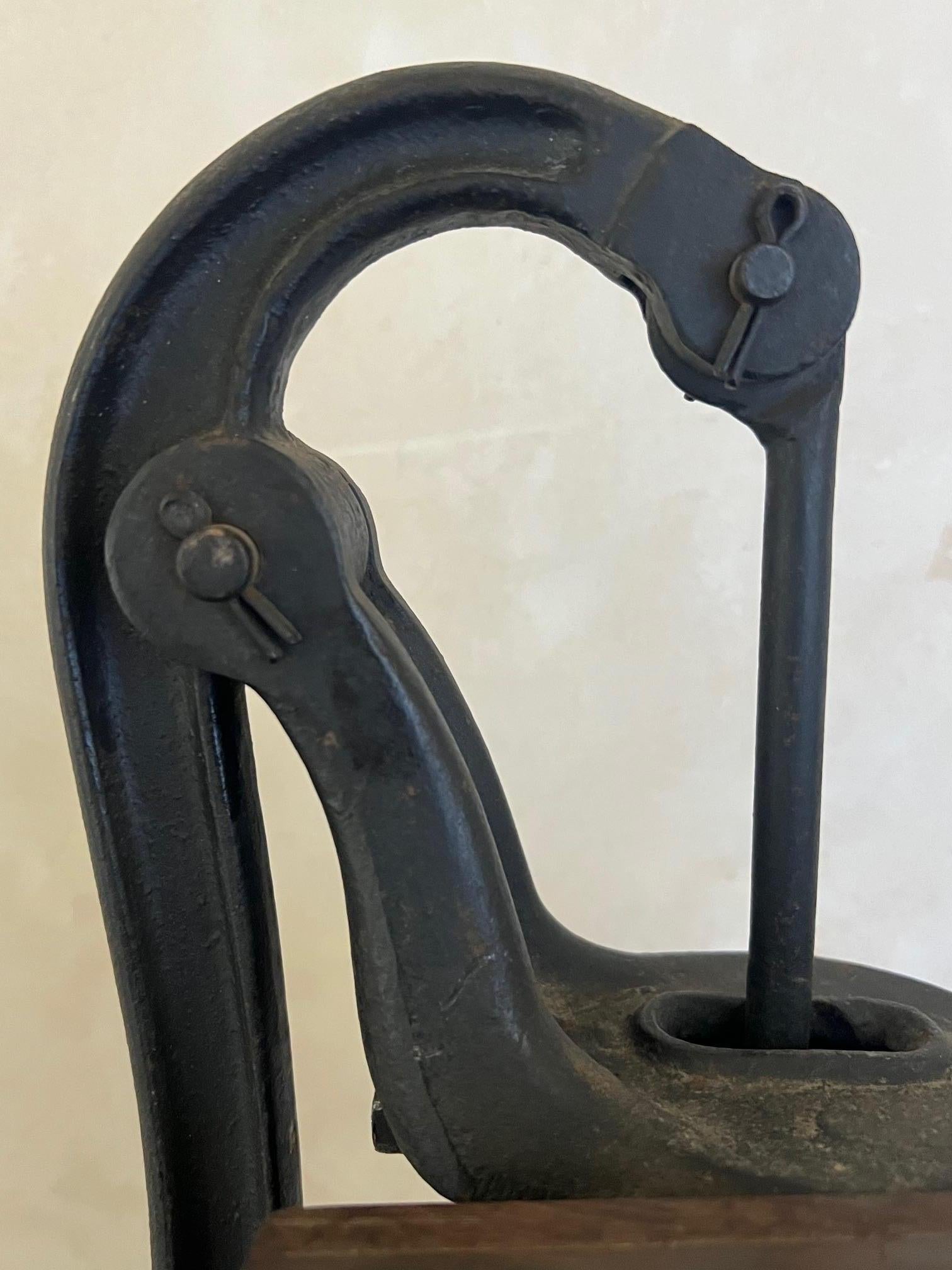 Brass and Cast Iron Antique Pump and Spout Mounted on Wood, c. 1900 For Sale 3