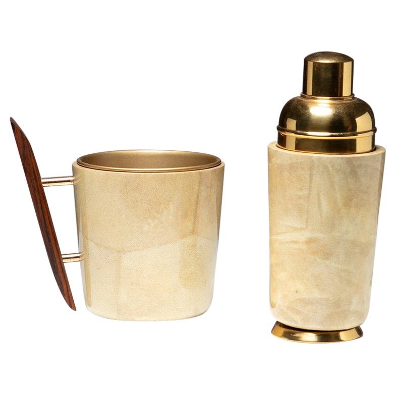 Bras and Parchment Cocktail Set by Aldo Tura for Macabo, Italy, 1960s
