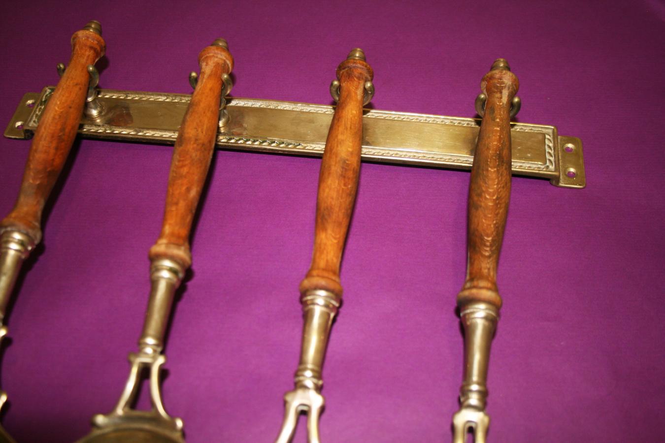 Brass Old Kitchen Utensils with from a Hanging Bar, Early 20th Century 8