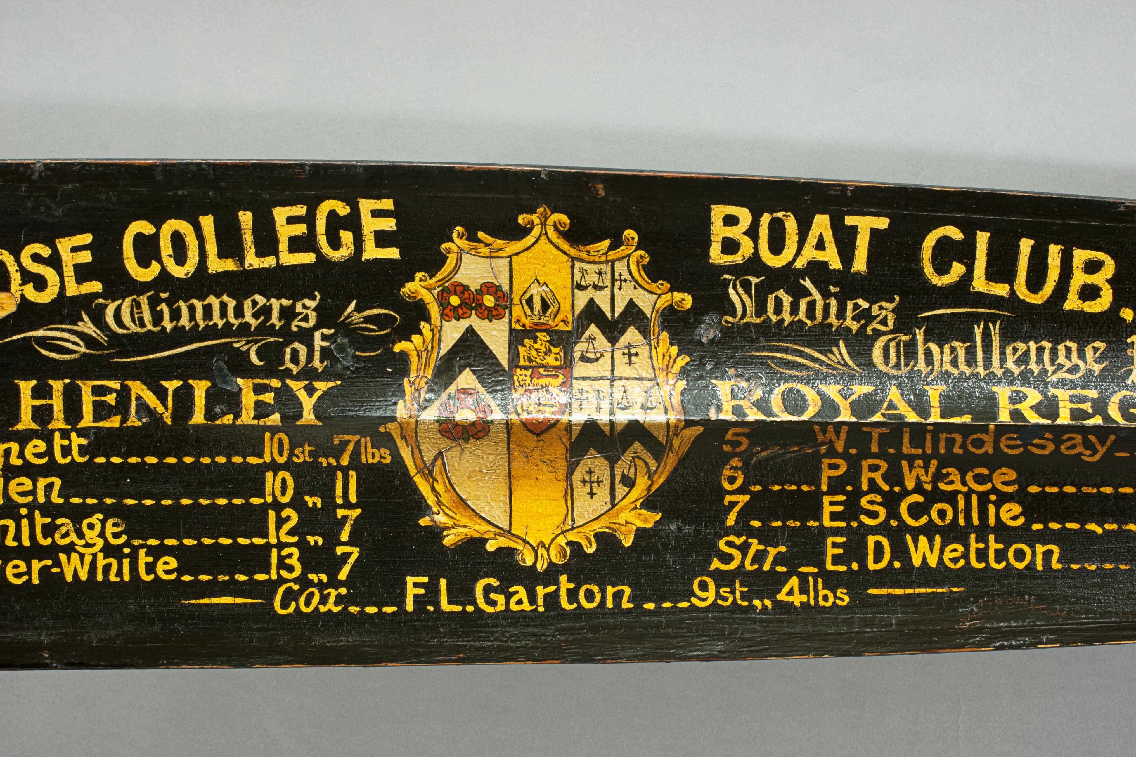 British Brasenose College Boat Club 1922 Rowing Oar, Henley Royal Regatta
