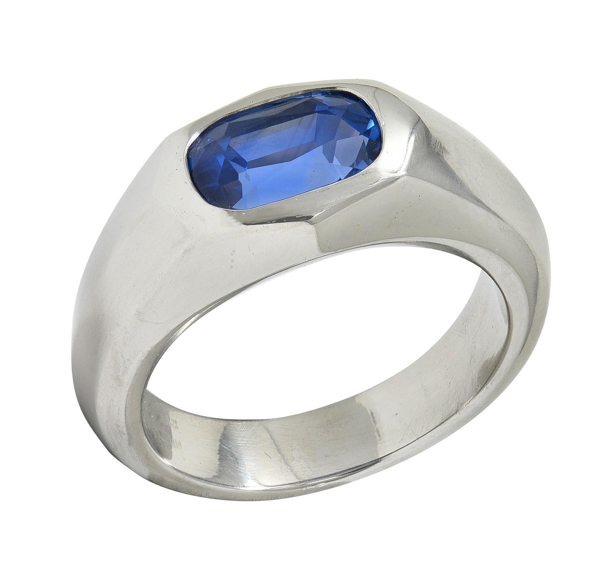BRASH Contemporary 3.86 CT No Heat Burma Sapphire Platin Flush Set Unisex Ring im Angebot 6