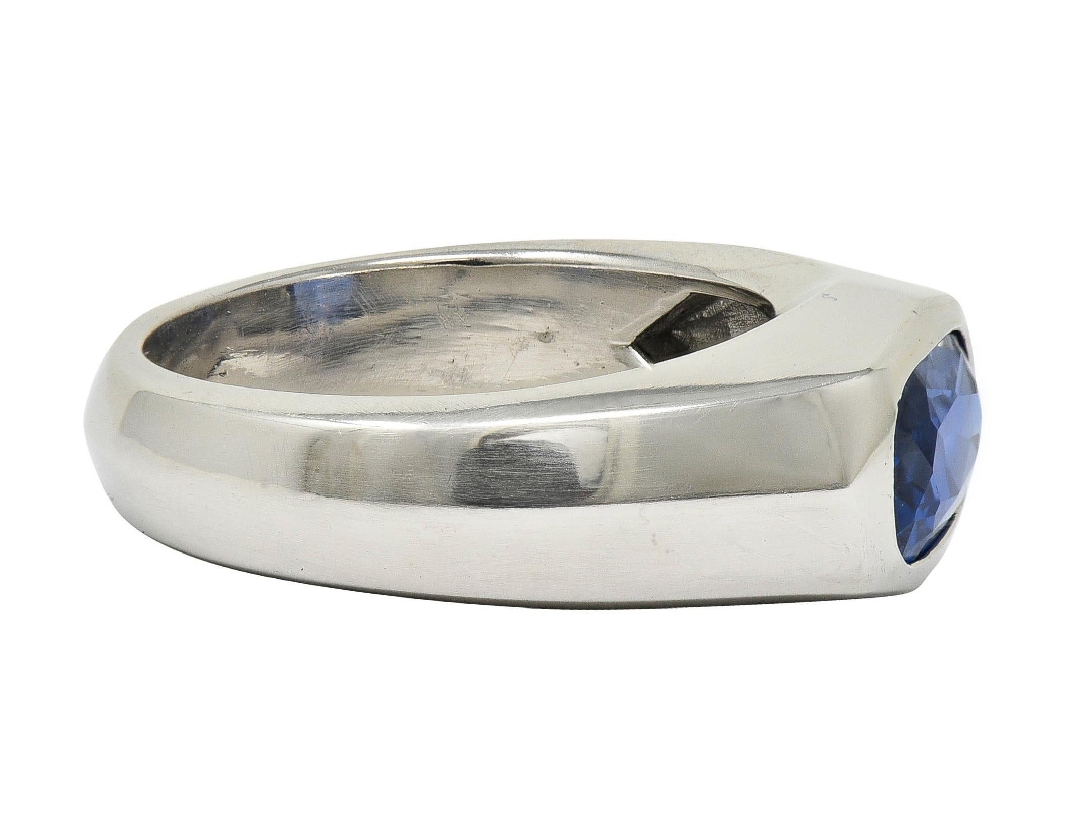 BRASH Contemporary 3.86 CT No Heat Burma Sapphire Platin Flush Set Unisex Ring im Zustand „Hervorragend“ im Angebot in Philadelphia, PA