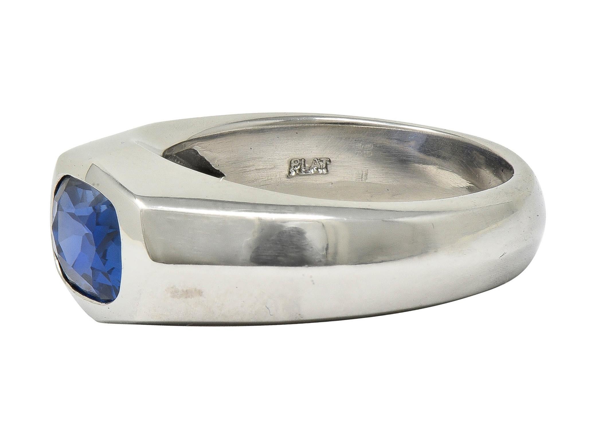 BRASH Contemporary 3.86 CT No Heat Burma Sapphire Platin Flush Set Unisex Ring im Angebot 2