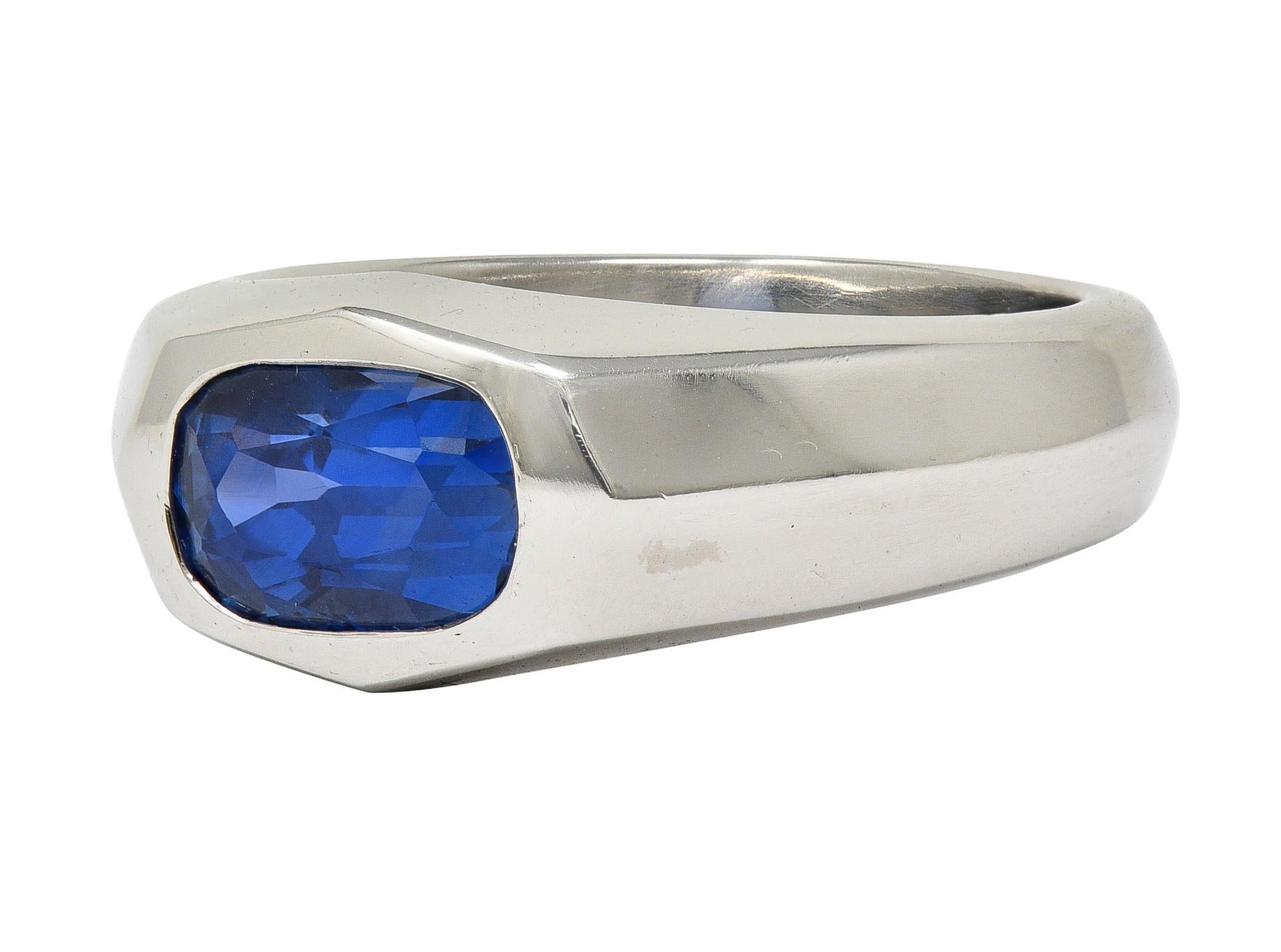 BRASH Contemporary 3.86 CT No Heat Burma Sapphire Platin Flush Set Unisex Ring im Angebot 3