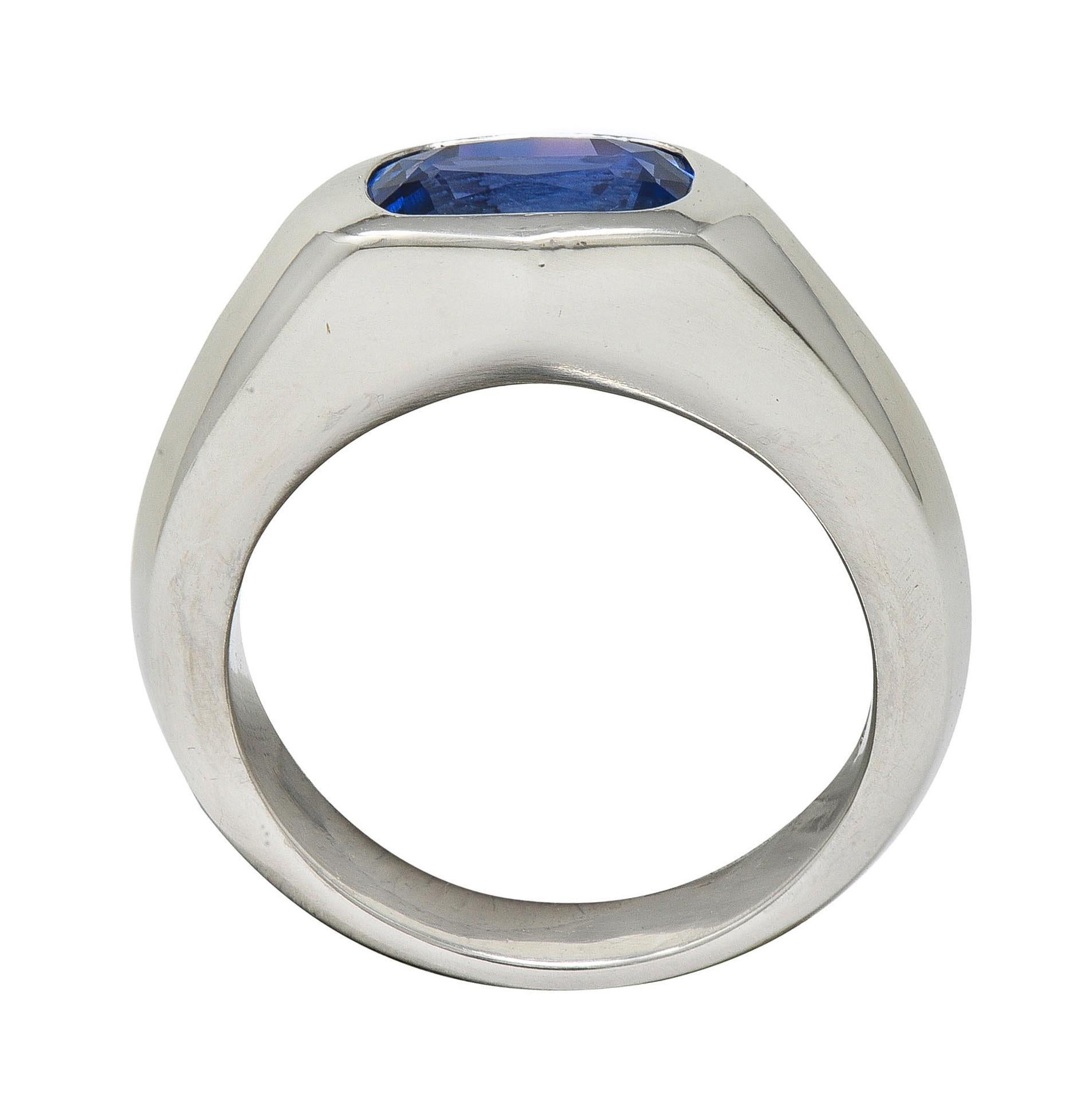 BRASH Contemporary 3.86 CT No Heat Burma Sapphire Platin Flush Set Unisex Ring im Angebot 5