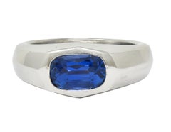 BRASH Contemporary 3.86 CT No Heat Burma Sapphire Platin Flush Set Unisex Ring