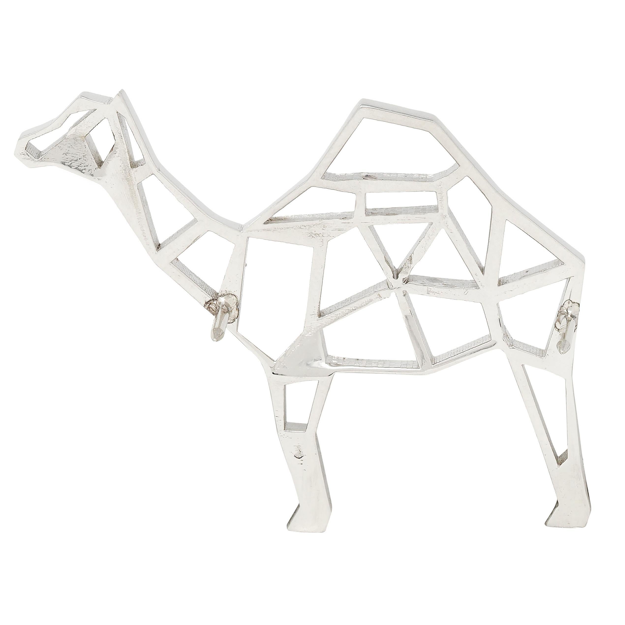 BRASH Platin Facettiert Geometrisch GEO Kamel Unisex Brosche Pin im Zustand „Hervorragend“ im Angebot in Philadelphia, PA