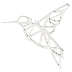BRASH Platinum Faceted Geometric GEO Hummingbird Unisex Brooch Pin