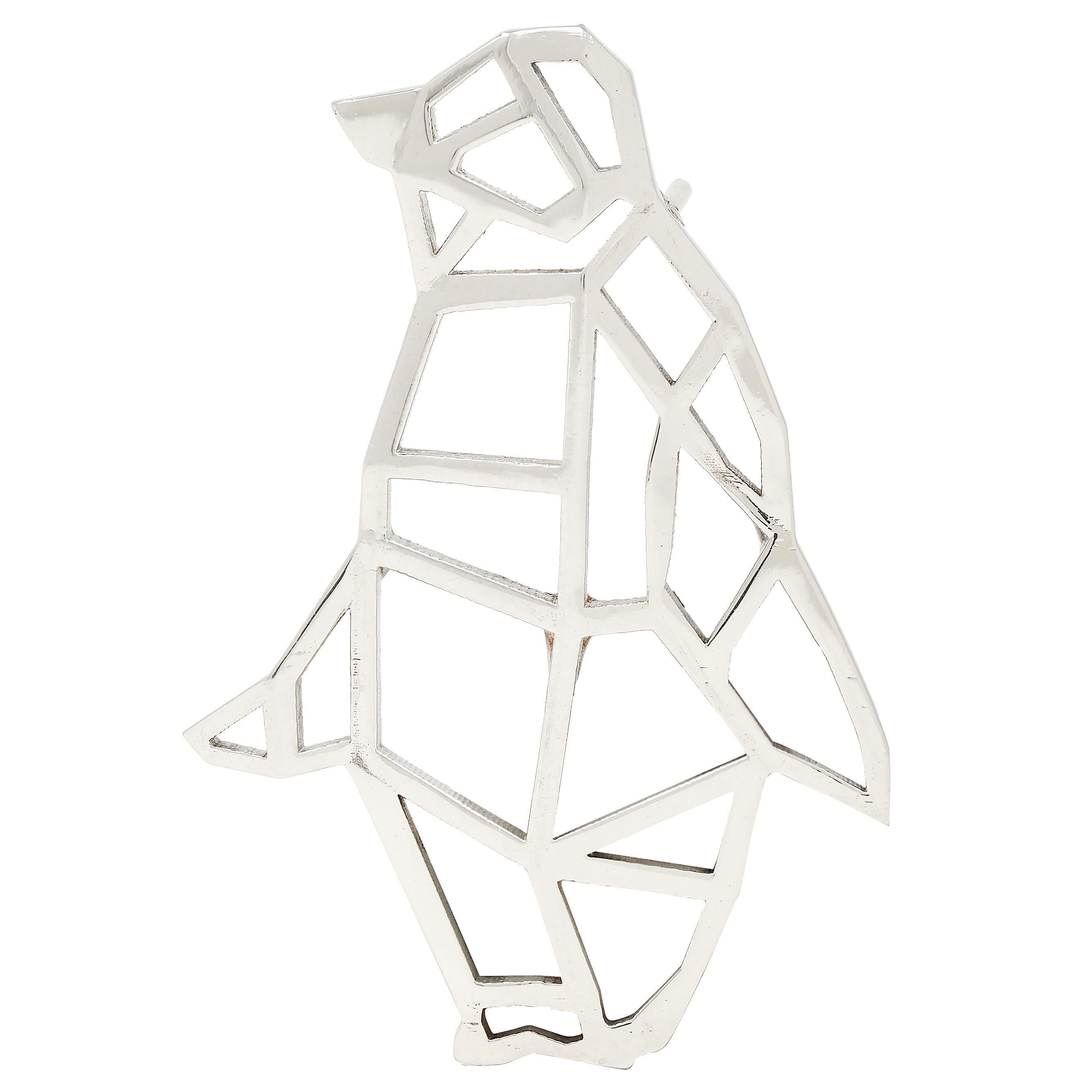 BRASH Platin Facettierte Geometrische GEO Pinguin Unisex Brosche Pin