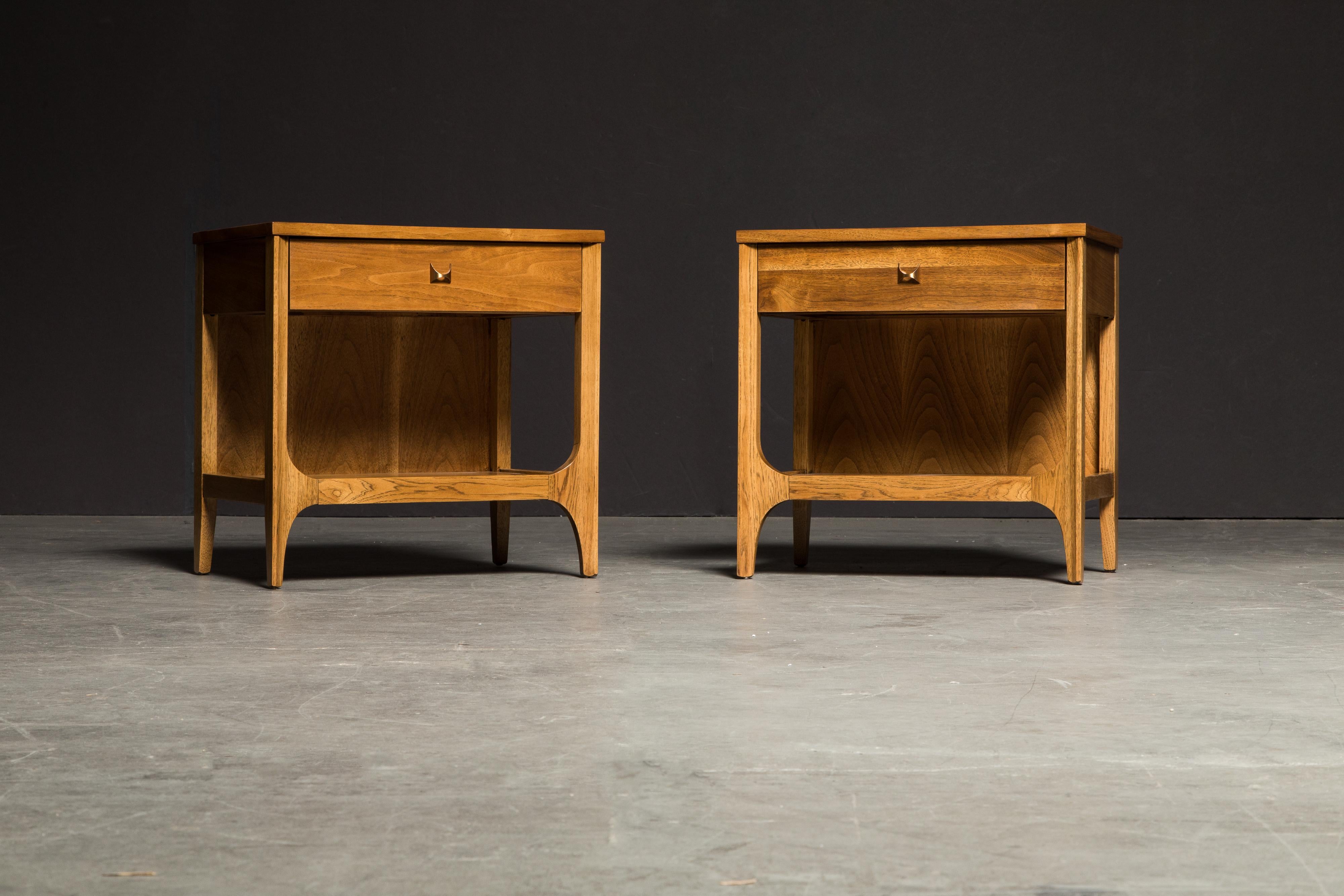 This gorgeous pair of 'Brasilia' nightstands by Broyhill Premiere (which also work great as side tables or end tables) was just refinished and are such a gorgeous pieces. This beautiful pair of end tables features the signature Brasilia sculpted