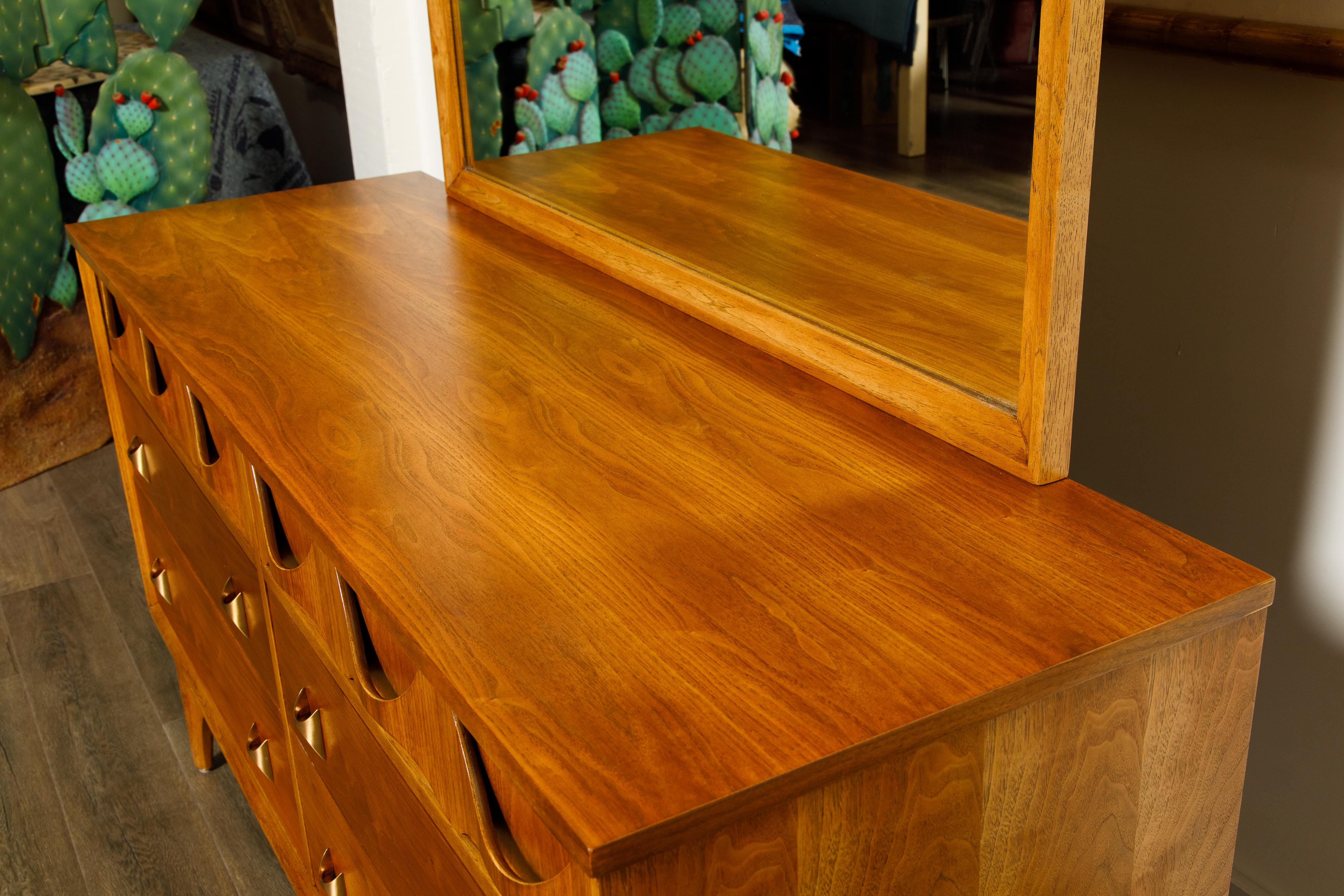 'Brasilia' by Broyhill Premiere Sculptural Dresser and Mirror, 1960s, Signed 6