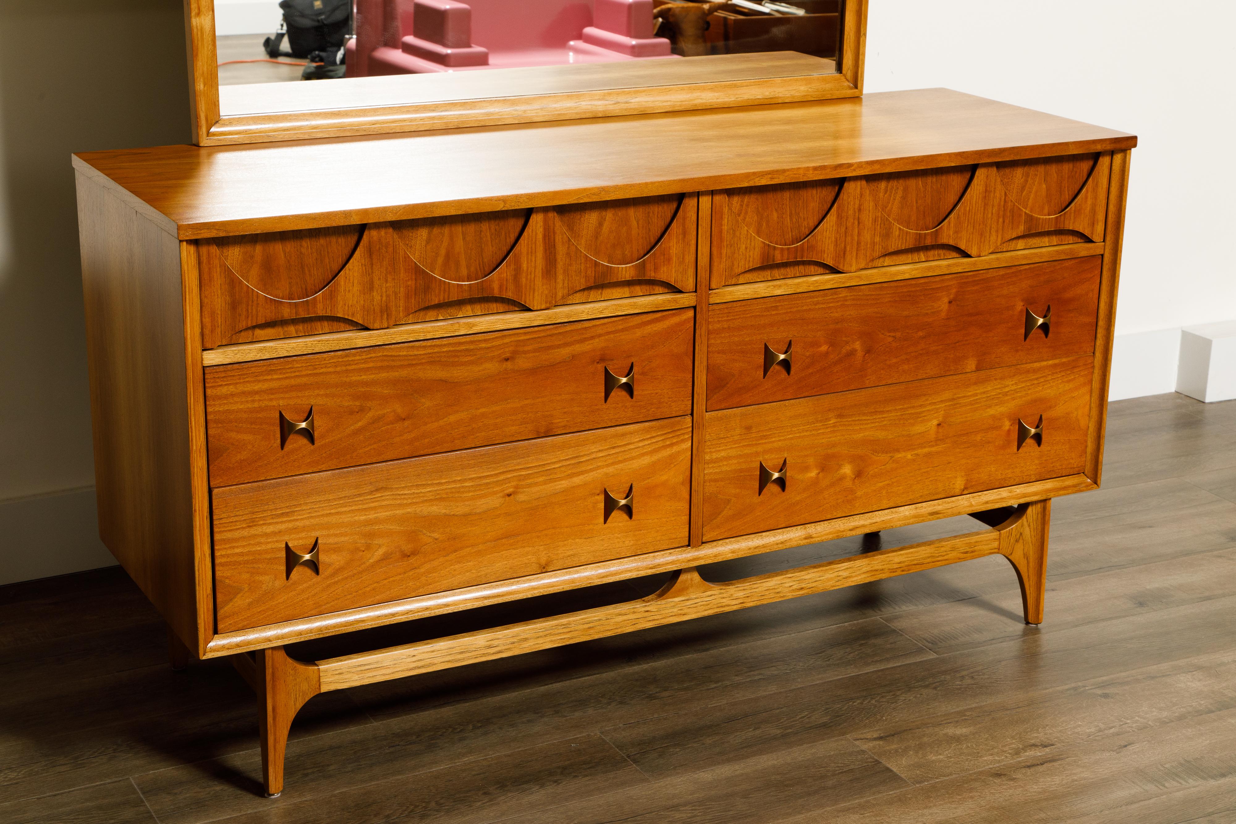 'Brasilia' by Broyhill Premiere Sculptural Dresser and Mirror, 1960s, Signed 8