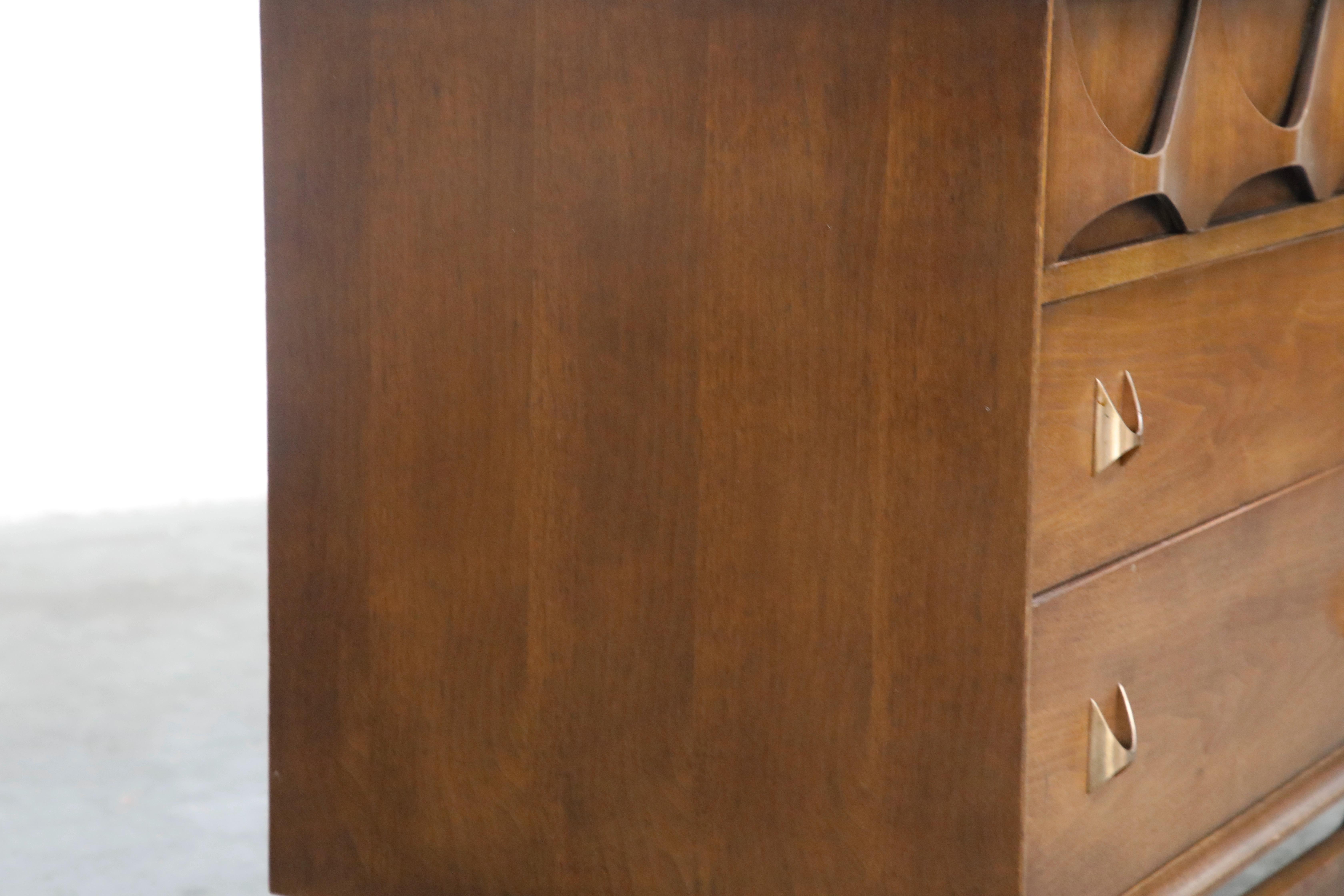 'Brasilia' by Broyhill Premiere Sculptural Dresser w Brass Pulls, 1960s, Signed 8