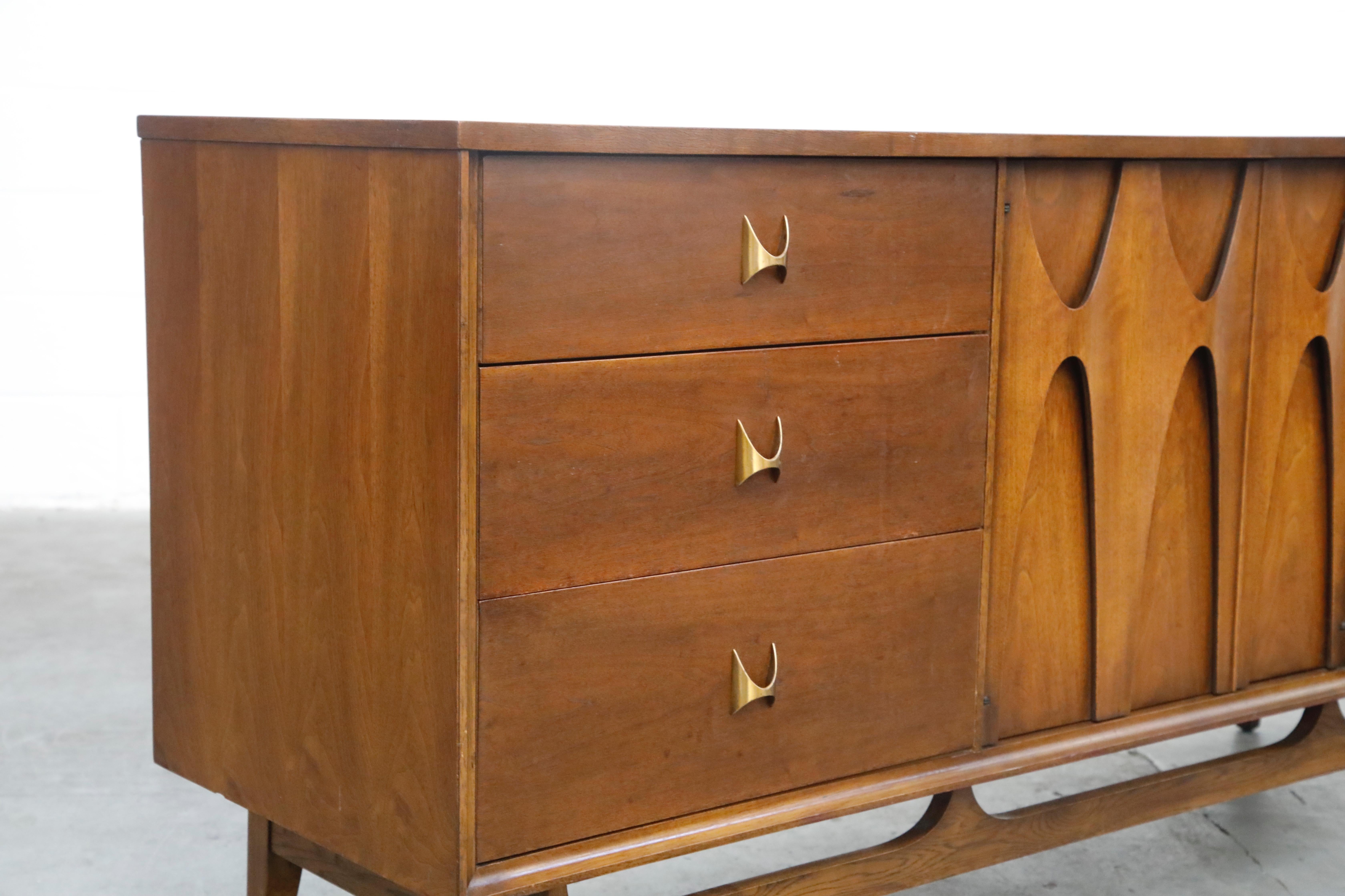 'Brasilia' by Broyhill Premiere Three Bay Dresser w Brass Pulls, 1960s, Signed  3