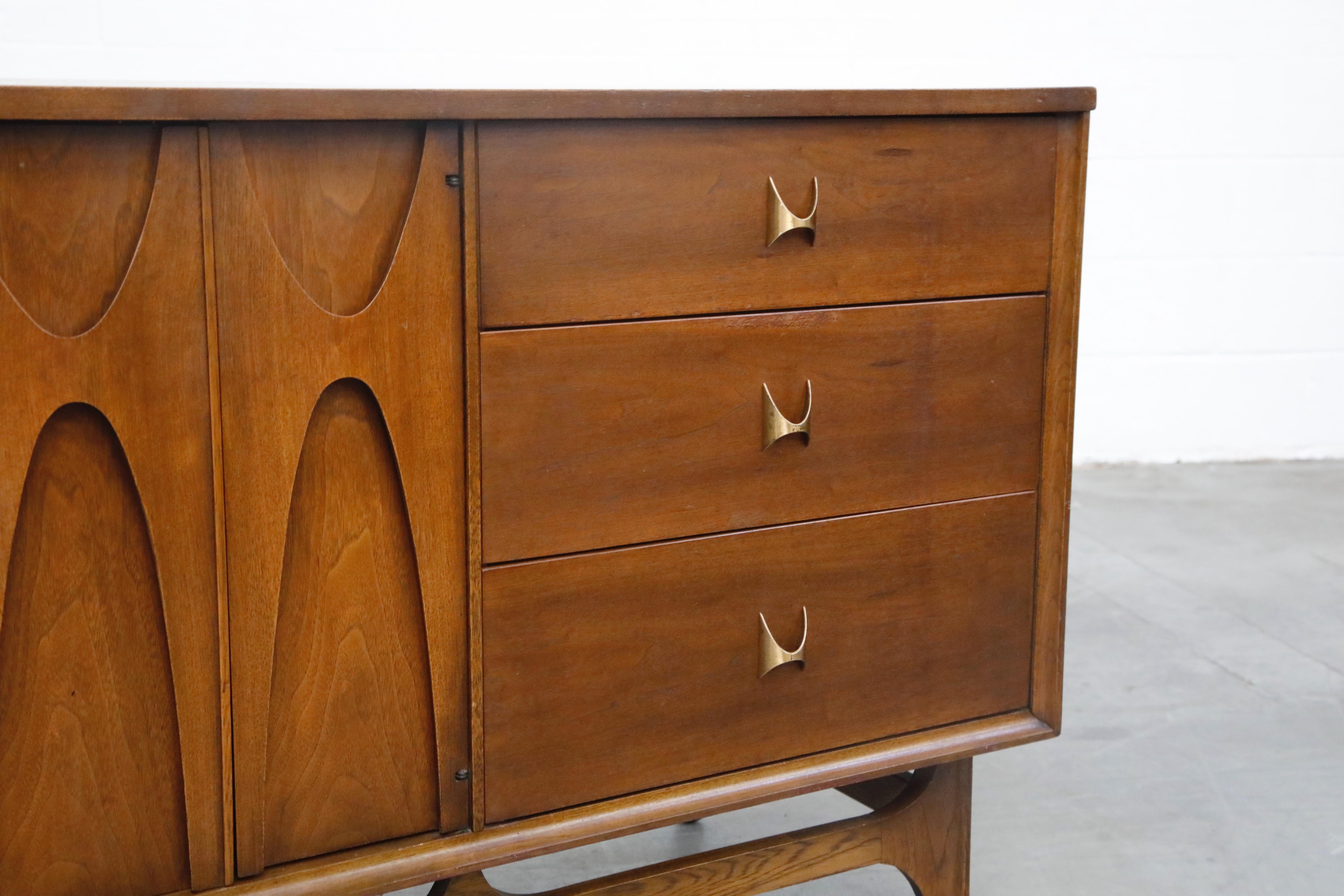 'Brasilia' by Broyhill Premiere Three Bay Dresser w Brass Pulls, 1960s, Signed  5