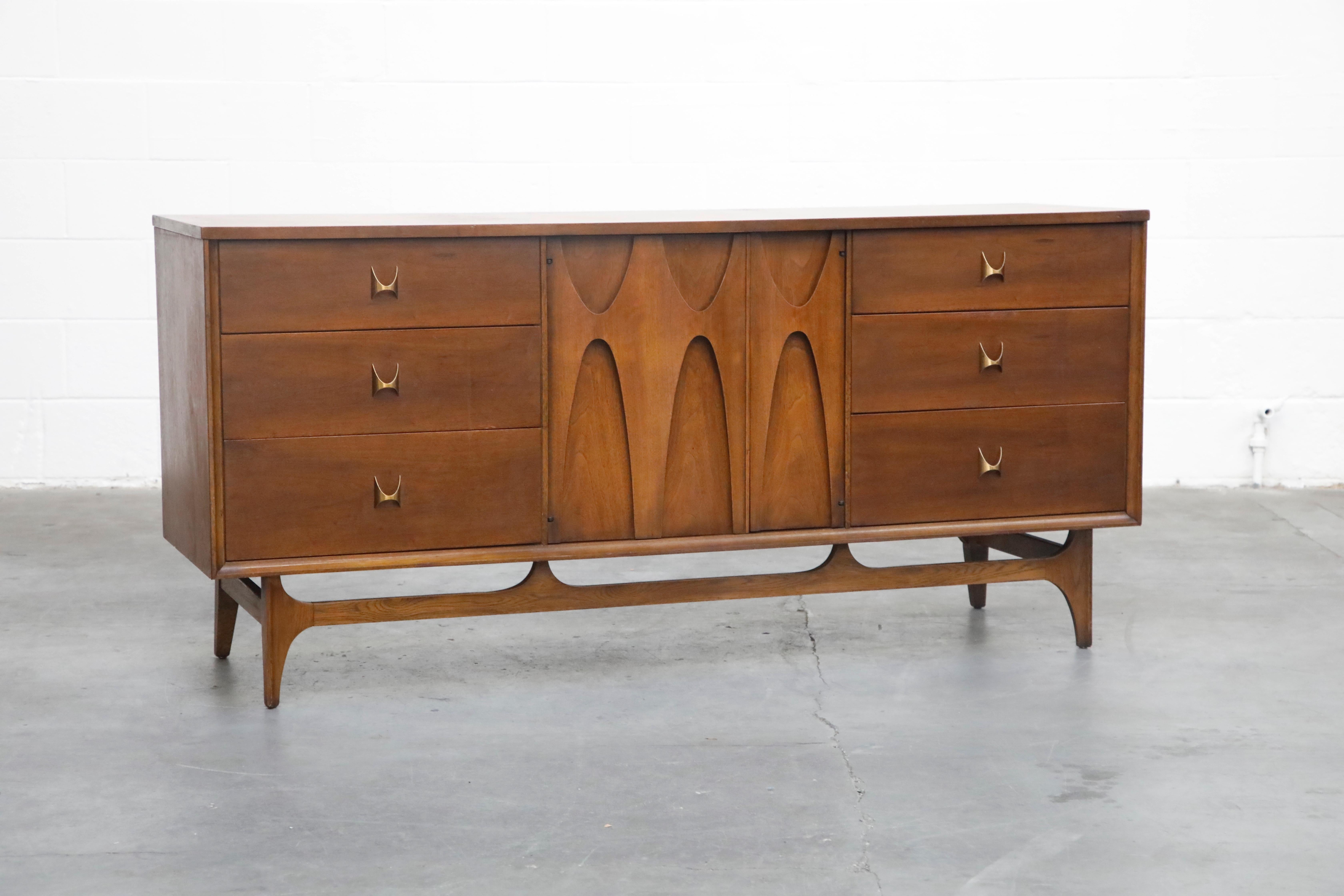 'Brasilia' by Broyhill Premiere Three Bay Dresser w Brass Pulls, 1960s, Signed  In Good Condition In Los Angeles, CA