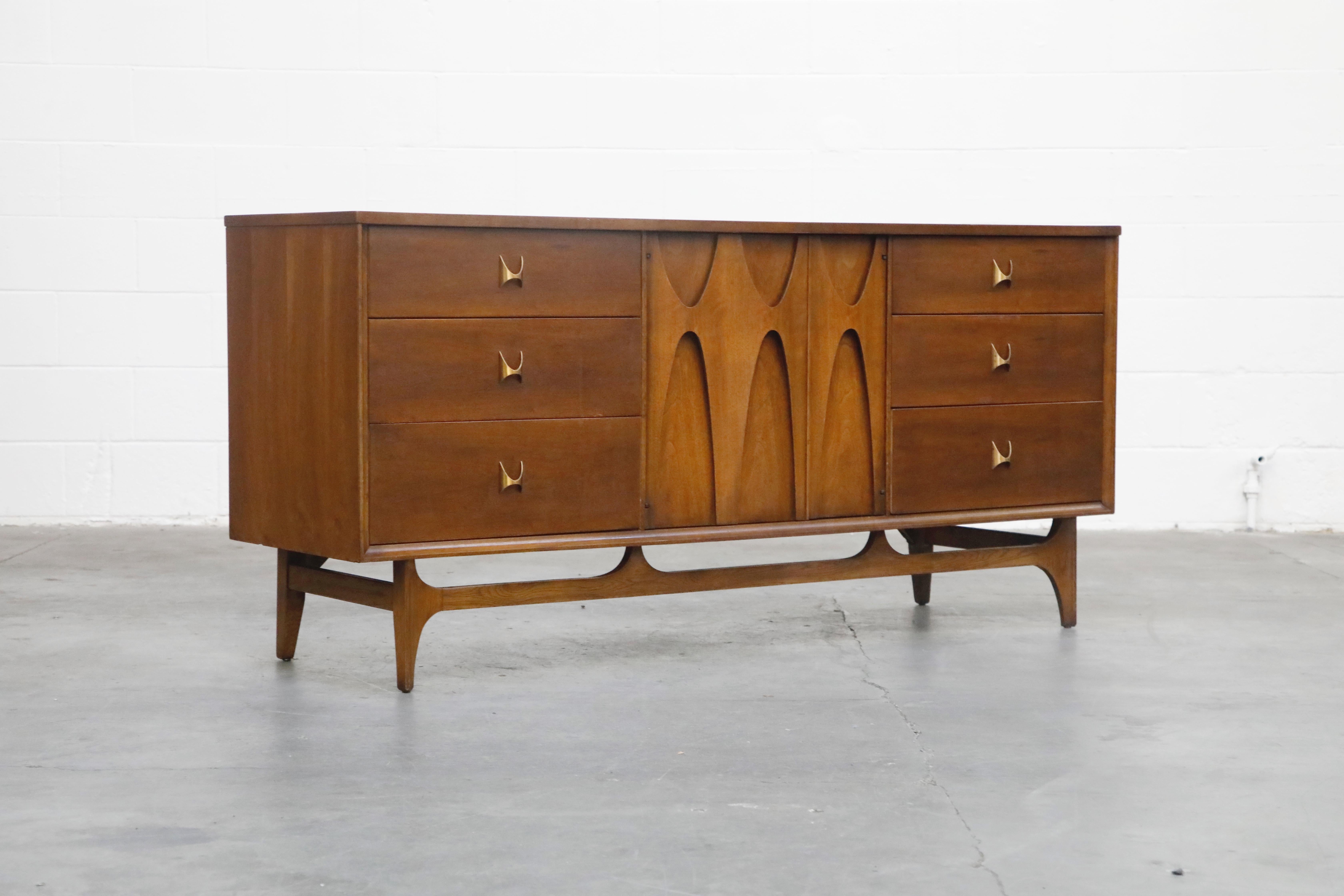 Mid-20th Century 'Brasilia' by Broyhill Premiere Three Bay Dresser w Brass Pulls, 1960s, Signed 