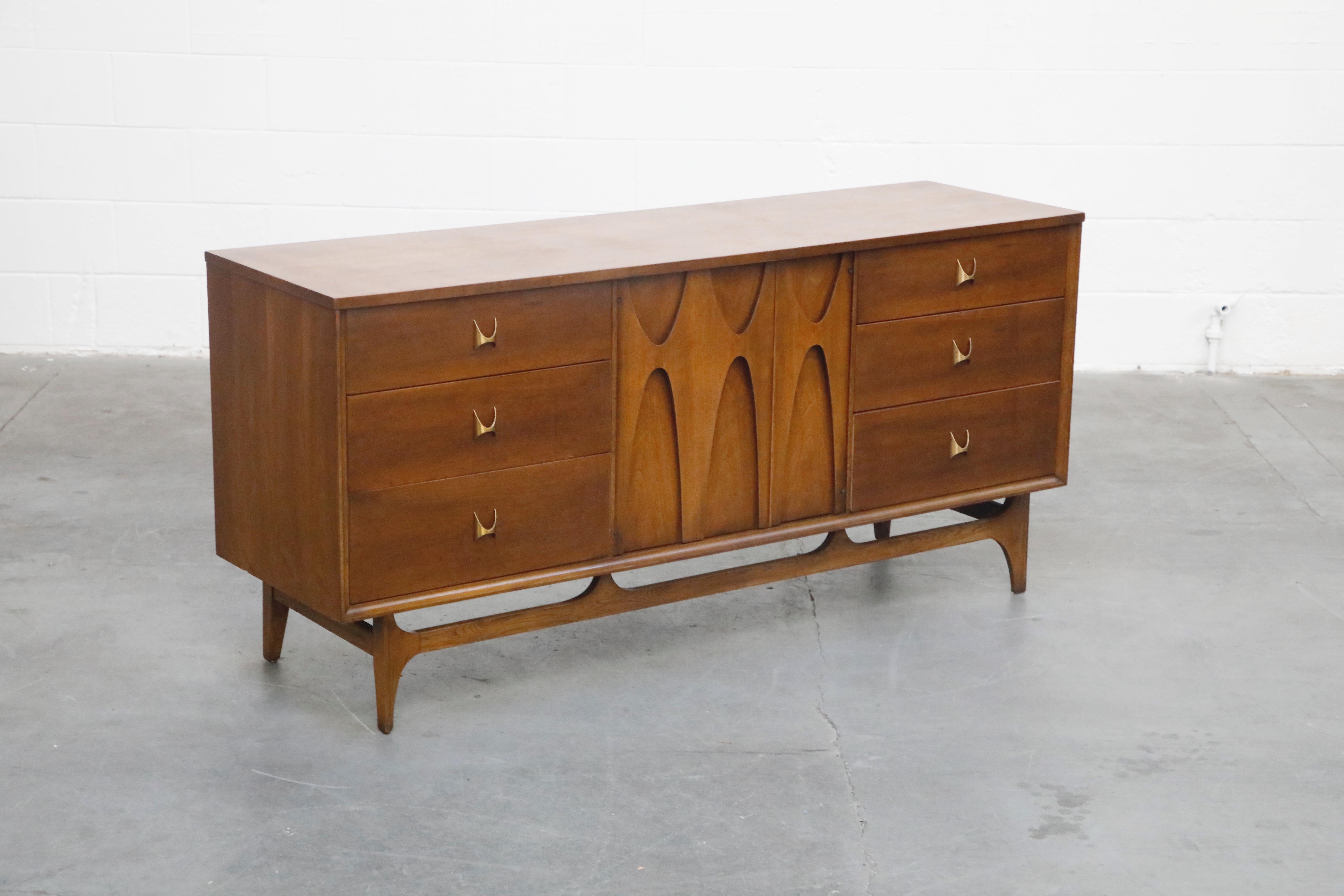 'Brasilia' by Broyhill Premiere Three Bay Dresser w Brass Pulls, 1960s, Signed  1