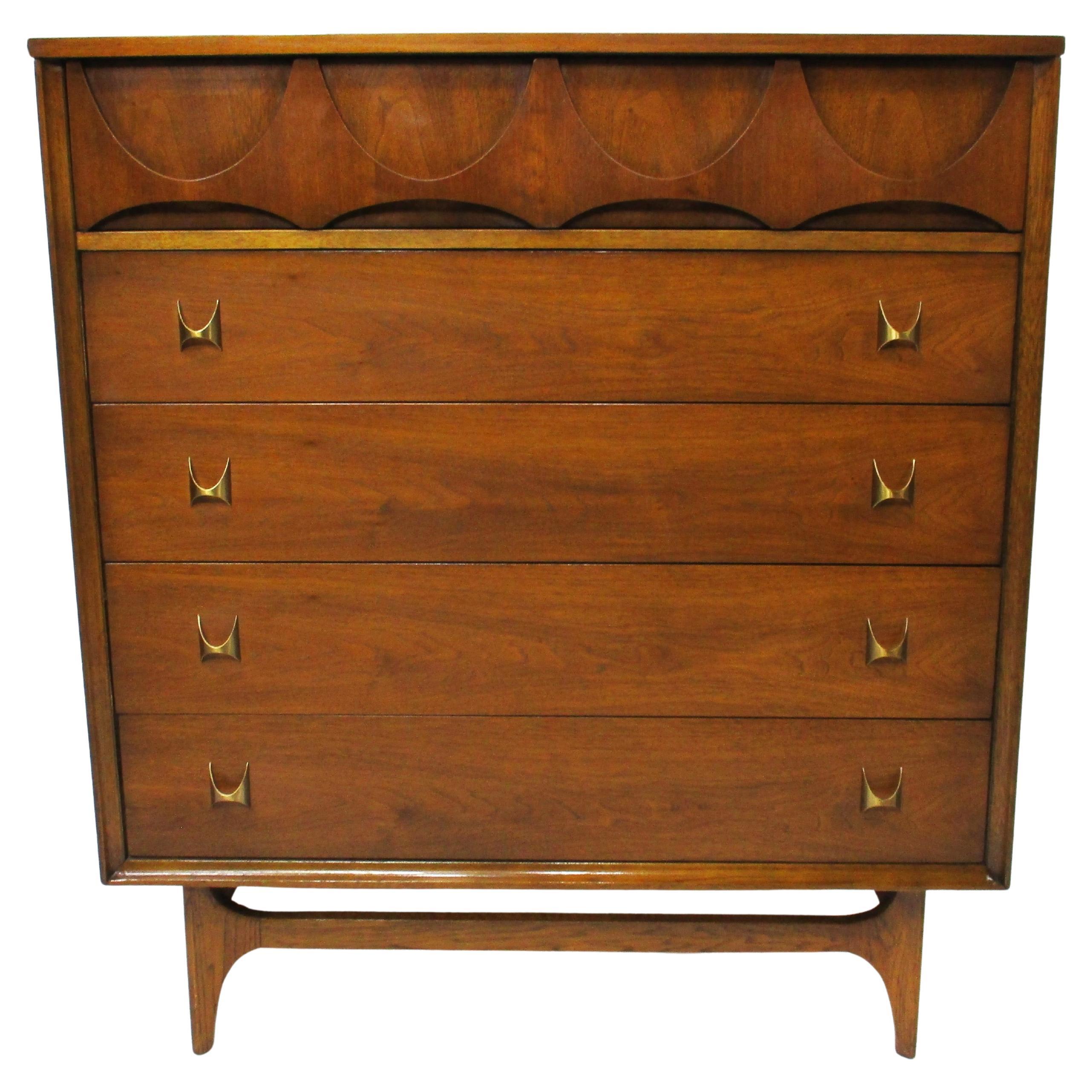 Brasilia High Boy Walnut Dresser Chest by Broyhill