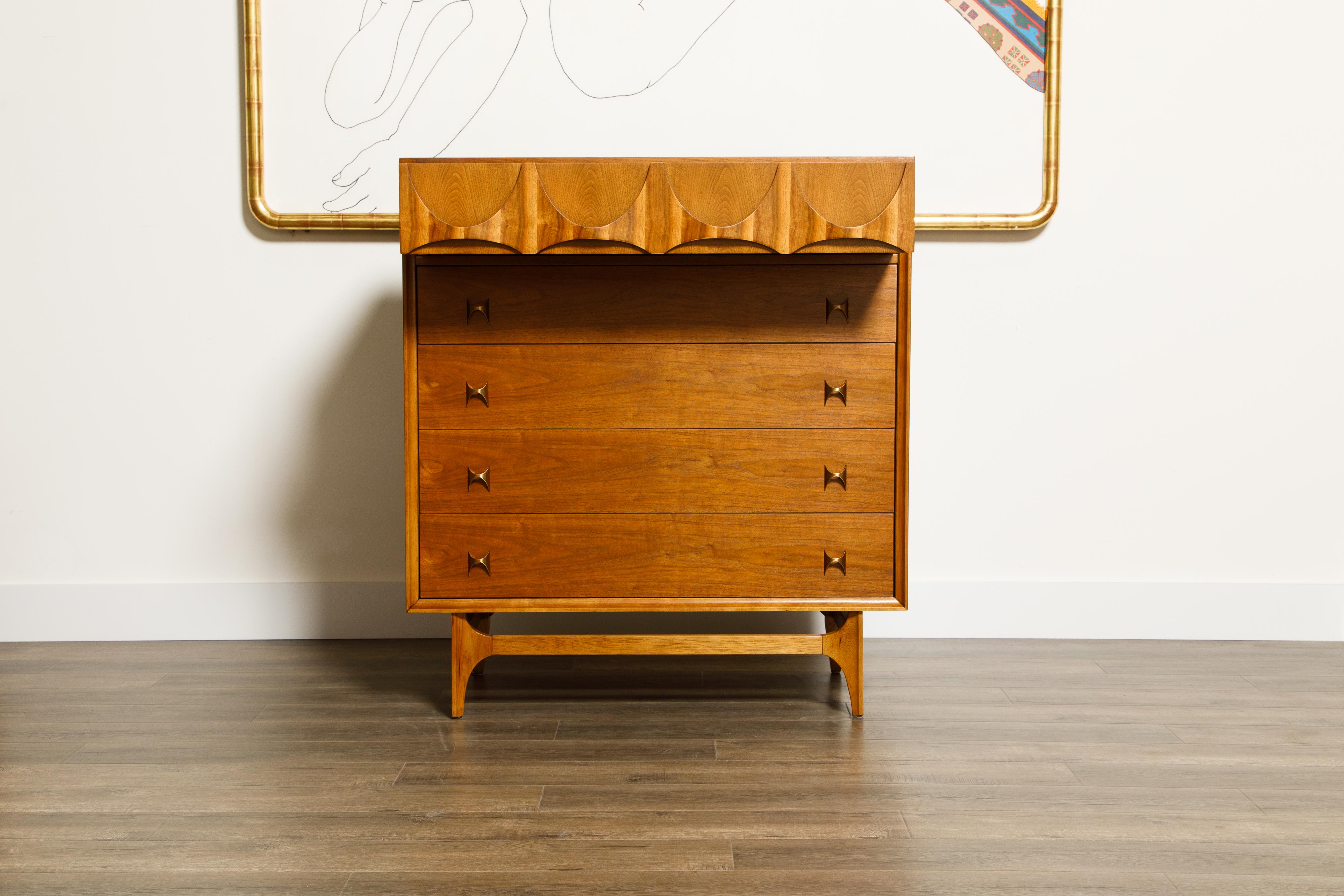 Mid-Century Modern 'Brasilia' Highboy Dresser by Broyhill Premiere, Refinished, 1960s, Signed  For Sale