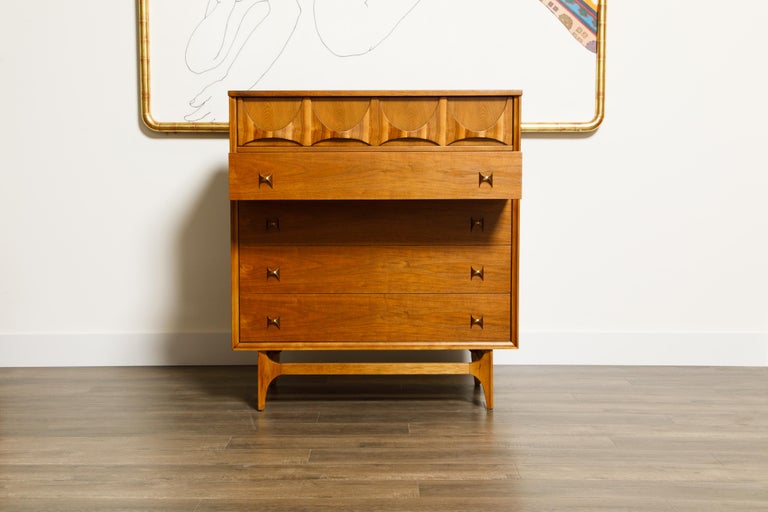 American 'Brasilia' Highboy Dresser by Broyhill Premiere, Refinished, 1960s, Signed  For Sale