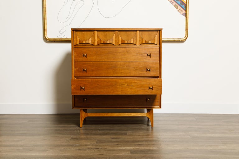 Mid-20th Century 'Brasilia' Highboy Dresser by Broyhill Premiere, Refinished, 1960s, Signed  For Sale