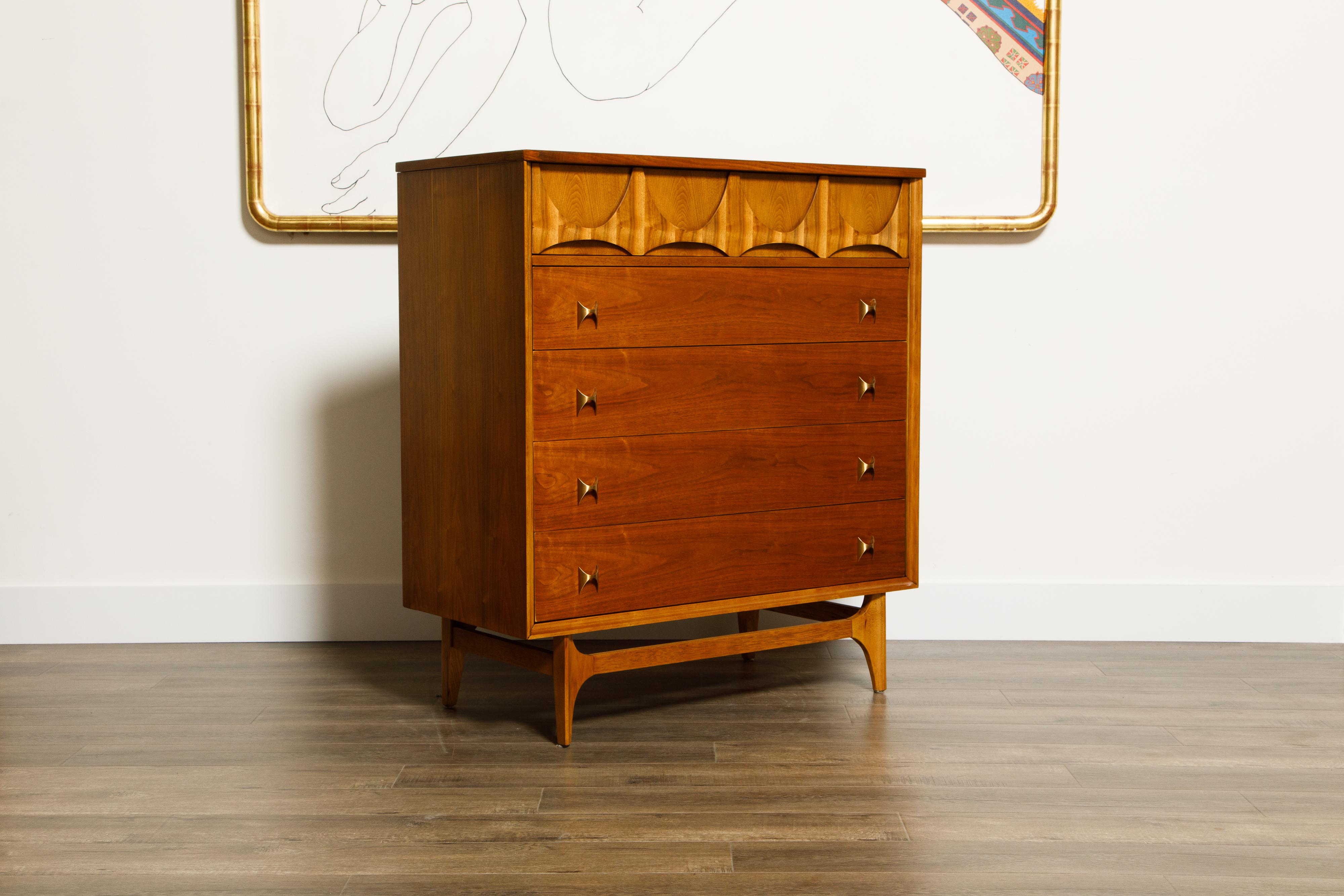 Mid-20th Century 'Brasilia' Highboy Dresser by Broyhill Premiere, Refinished, 1960s, Signed  For Sale