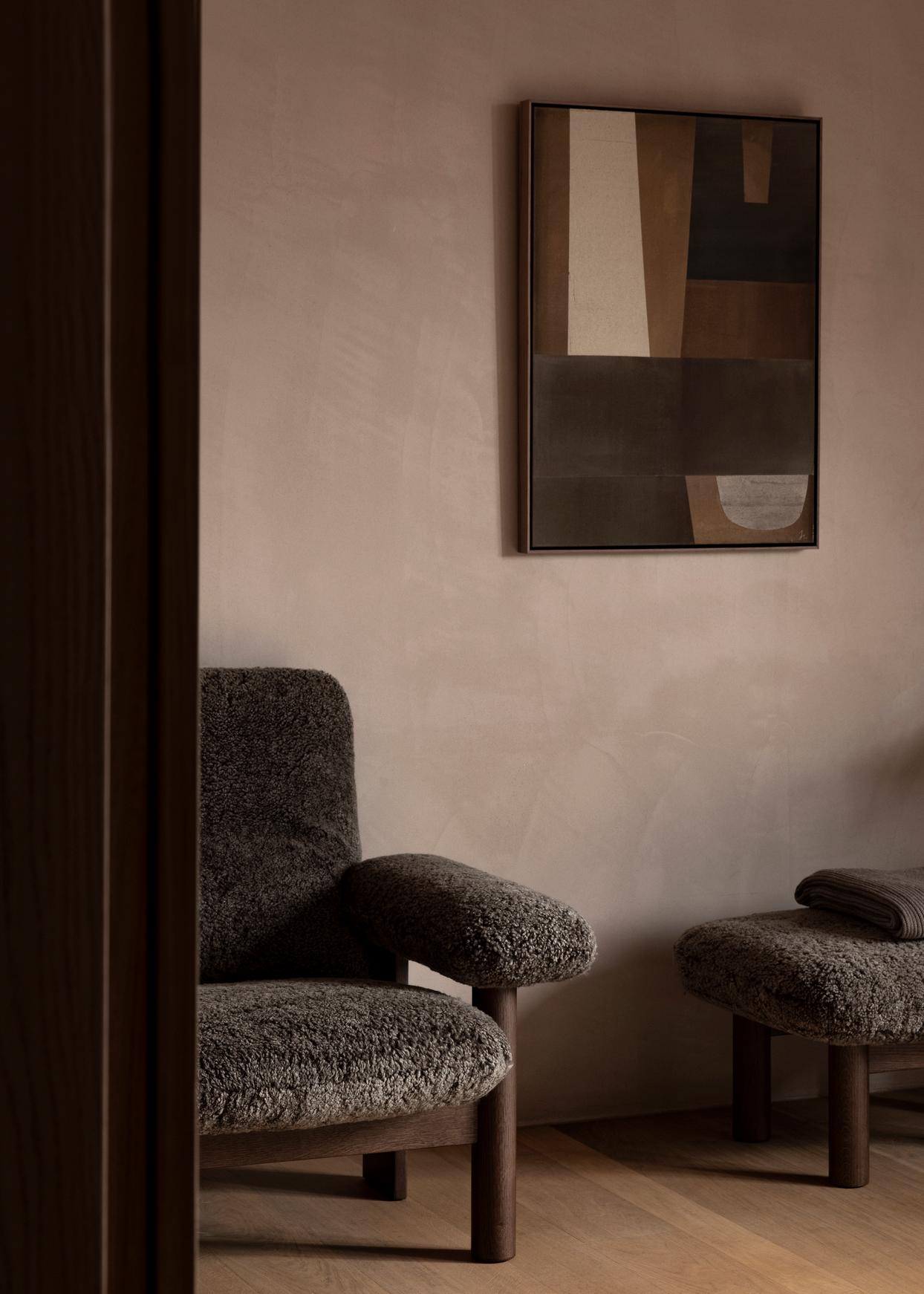 Contemporary Brasilia Lounge Chair, Sheepskin Root/Walnut, by Anderssen & Voll for Audo For Sale