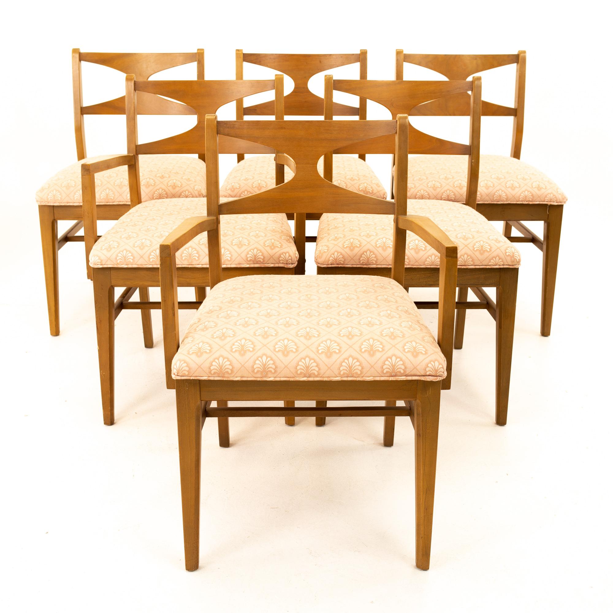 Brasilia style mid century walnut Bowtie dining chairs - Set of 6
Each chair measures: 21 wide x 21.25 deep x 31.5 high, with a seat height of 19.75 inches

All pieces of furniture can be had in what we call restored vintage condition. That means