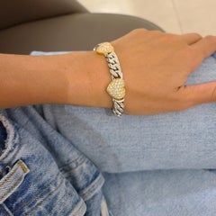 Brasolin Pulsera de eslabones de corazón abullonado de oro blanco y rosa de 18 quilates con 7,46 qt. Diamantes