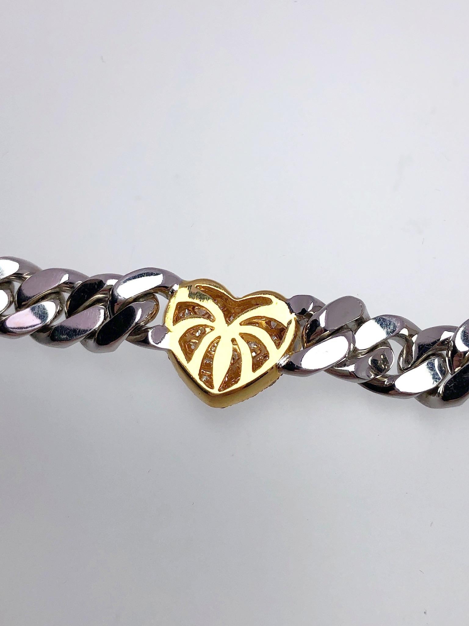Brasolin Brasolin Bracelet à maillons en or blanc et rose 18 carats avec cœurs froncés de 7,46 carats. Diamants Neuf - En vente à New York, NY