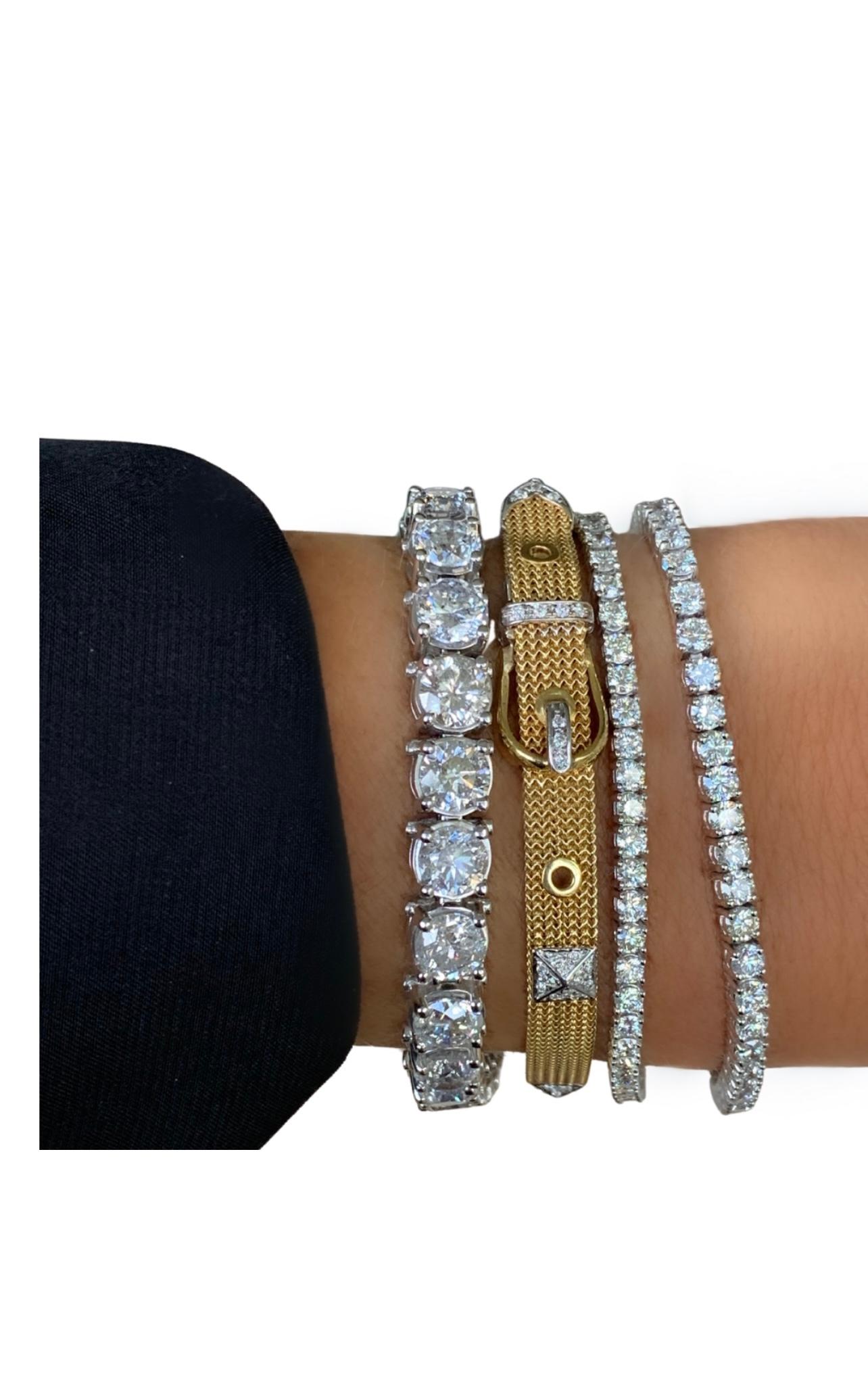 Modern Brasolin Diamond and 18Kt Yellow Gold Italian Buckle Bracelet