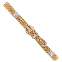 Brasolin Diamond and 18Kt Yellow Gold Italian Buckle Bracelet