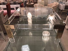 Brass and Lucite Two Tier Glass Coffee Cocktail Table Vintage Hollywood Regency
