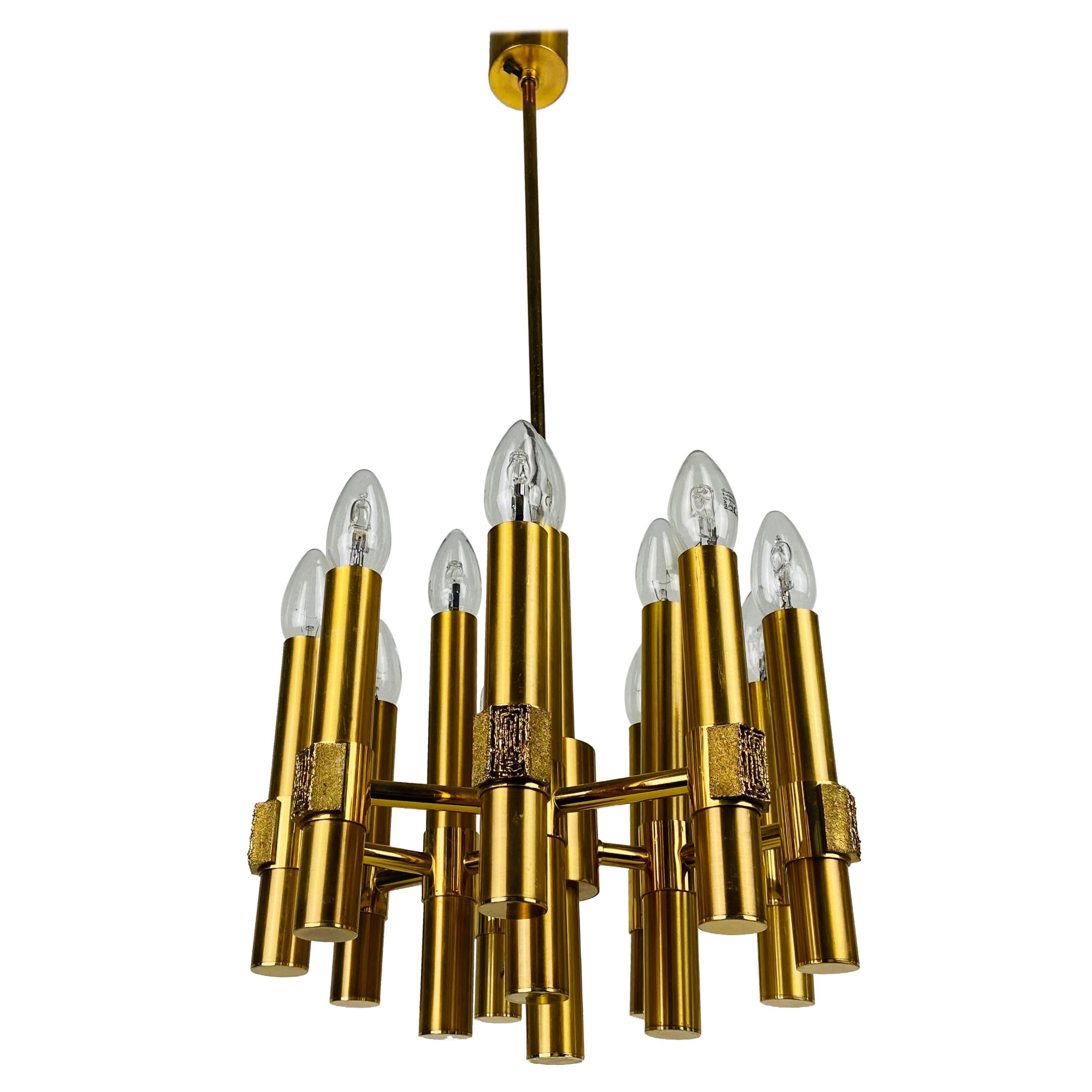 Brass 12-Arm Chandelier by Angelo Brotto for Esperiai, Italy, 1960s