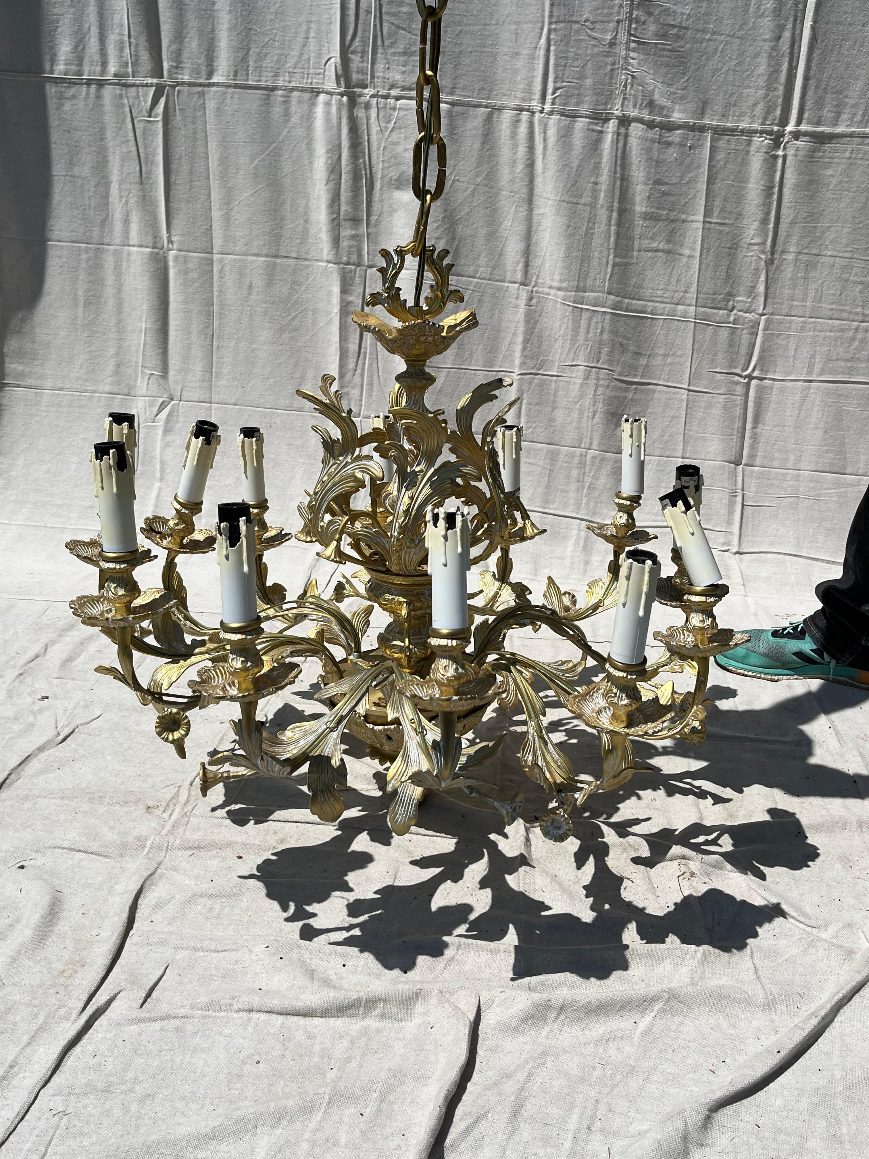 Contemporary Brass 12-Arm Chandelier For Sale