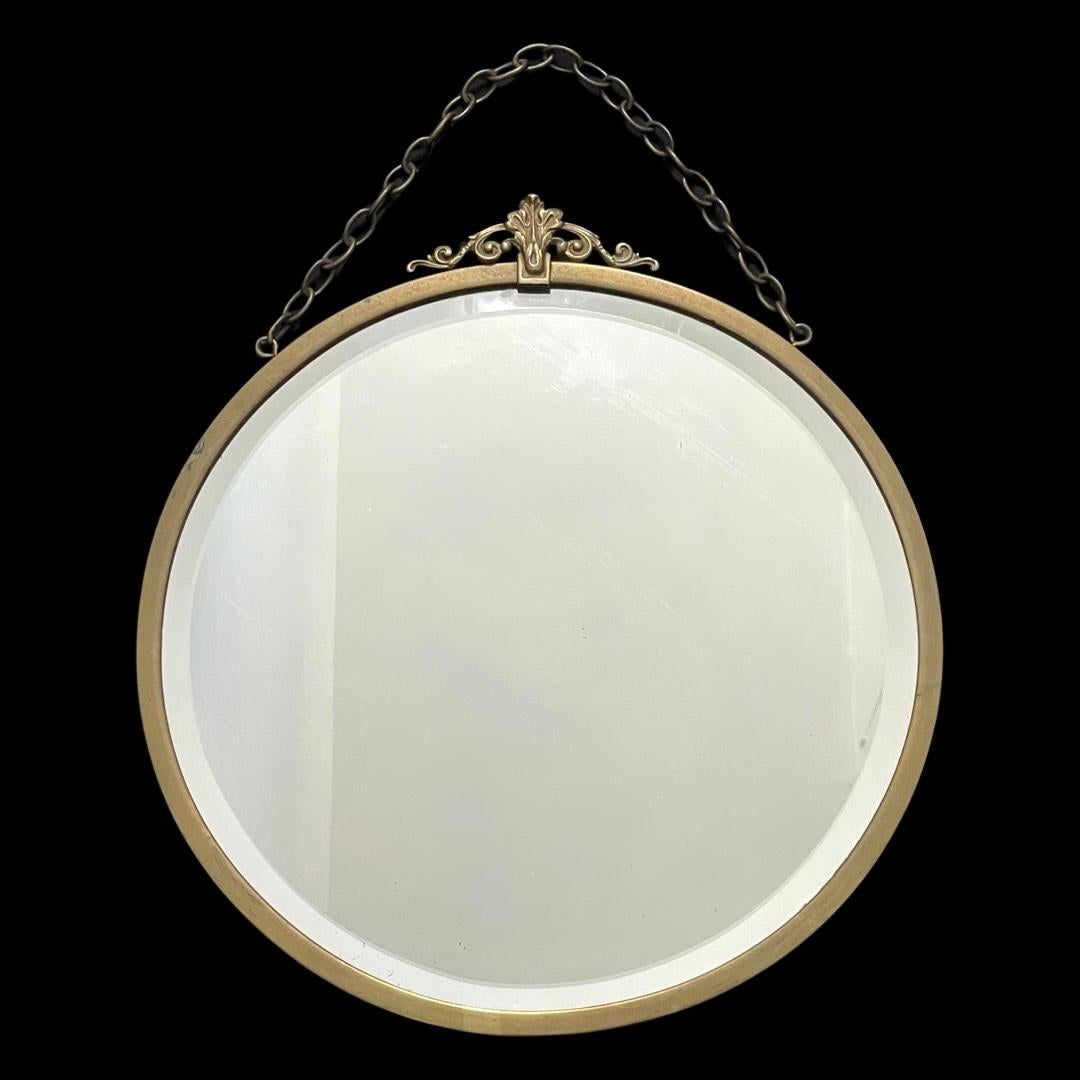 Art Deco Brass 1920's Beveled Mirror with Bridge Top For Sale