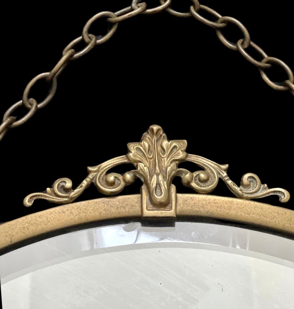 Brass 1920's Beveled Mirror with Bridge Top In Good Condition For Sale In London, GB