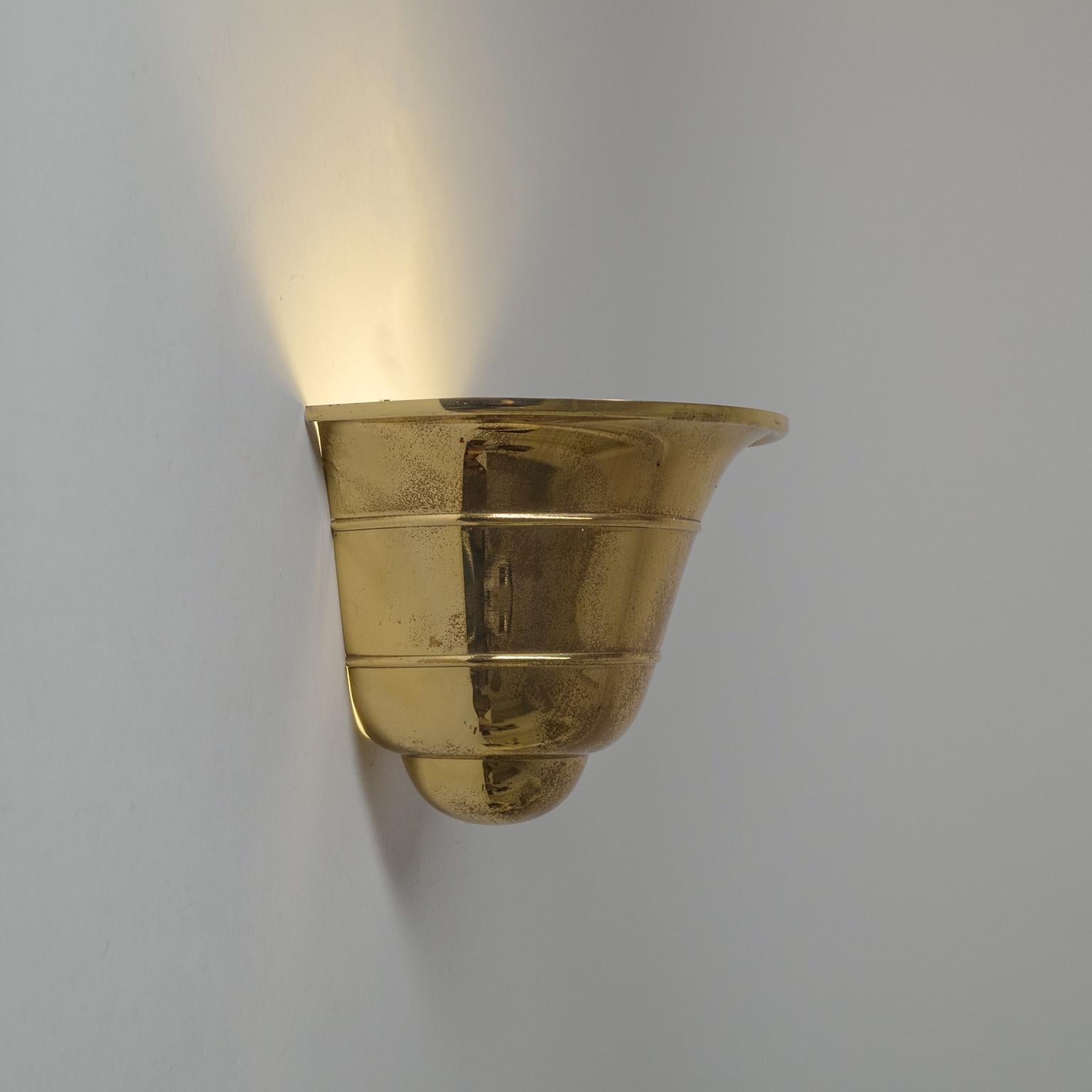 German Brass 1930s Uplight Sconces, WMF Ikora